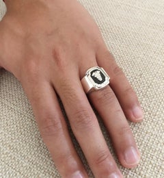 Bold Sterling Caduceus Onyx Ring