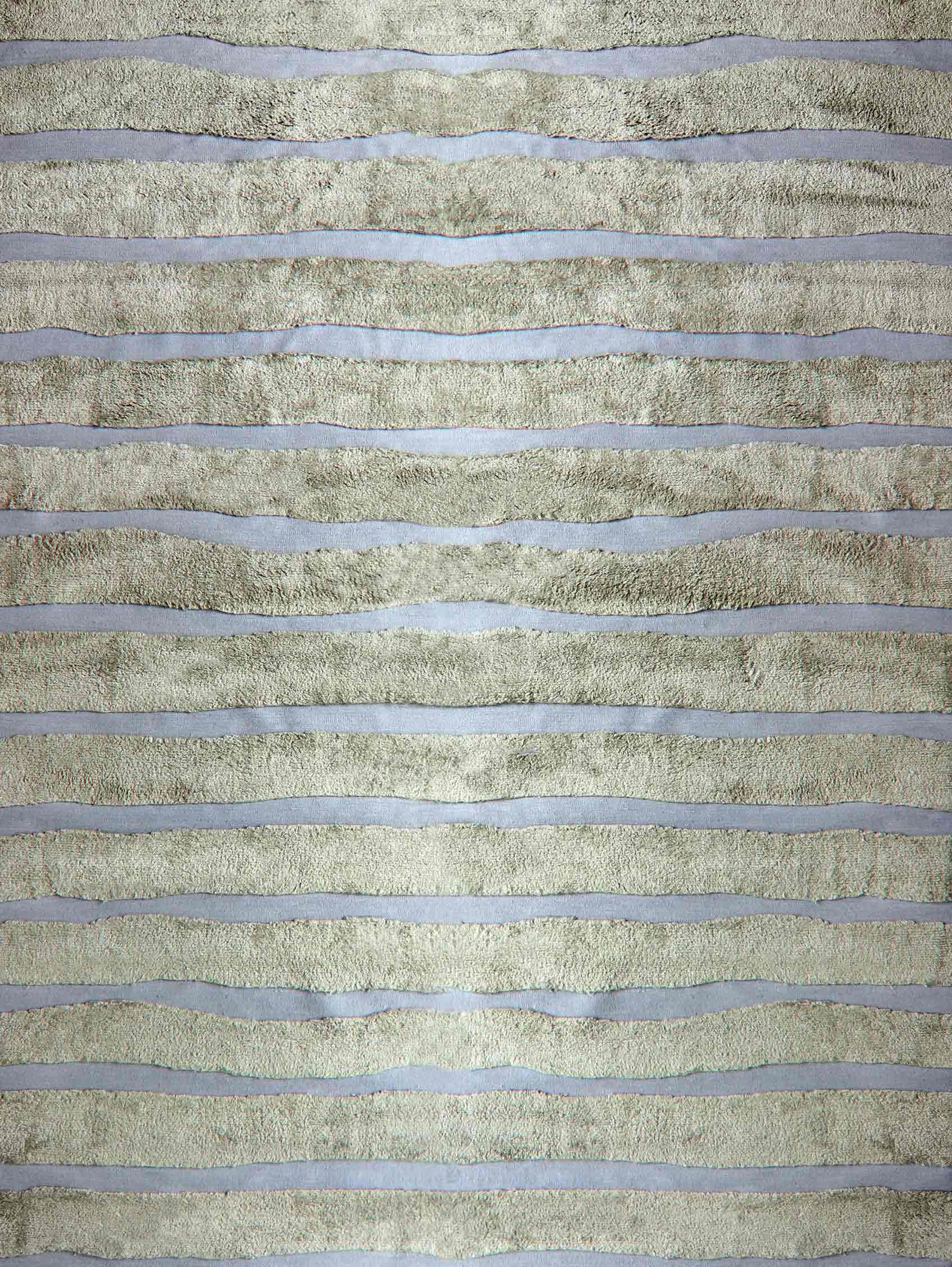 Bold Stripe Lefko White Hand-Knotted Rug by Eskayel In New Condition For Sale In Geneve, CH