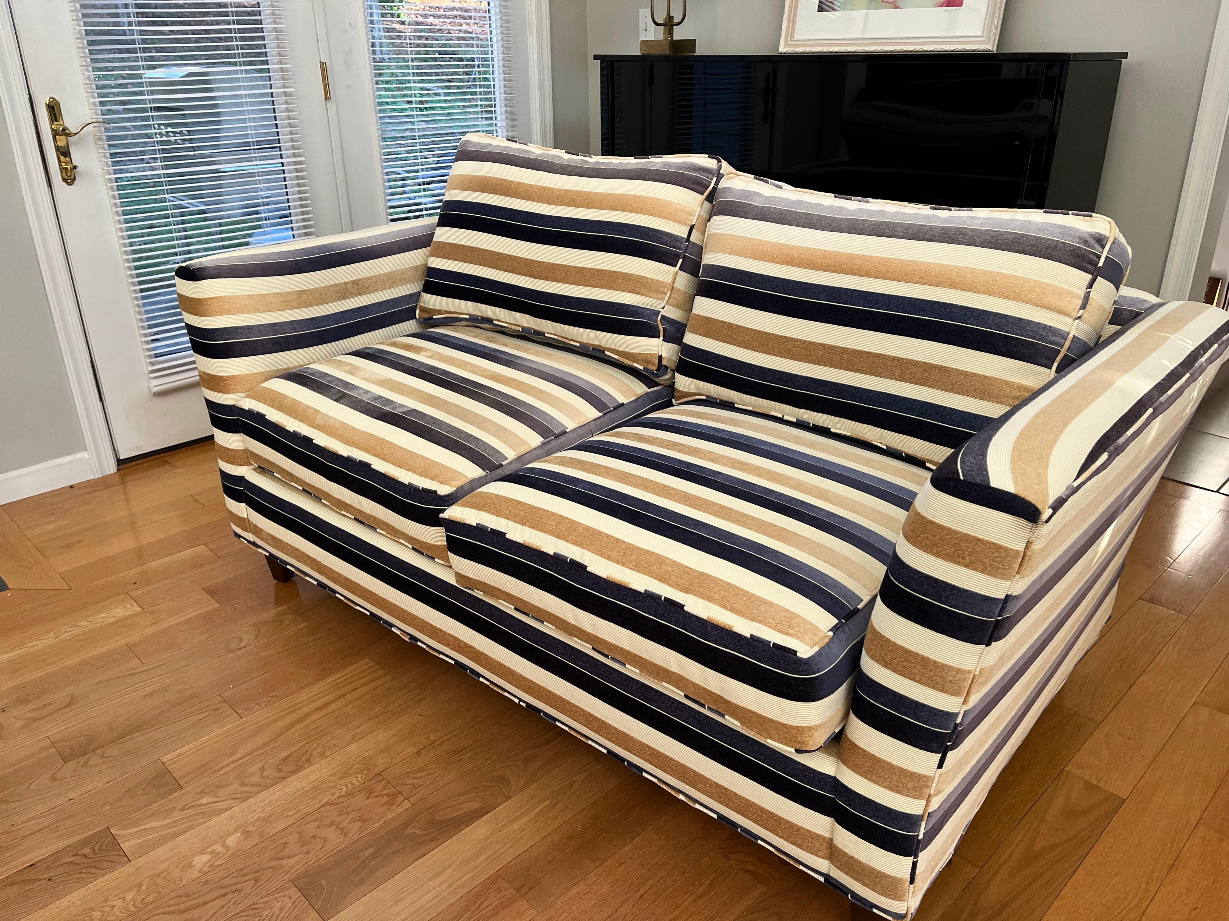blue and white striped sofa