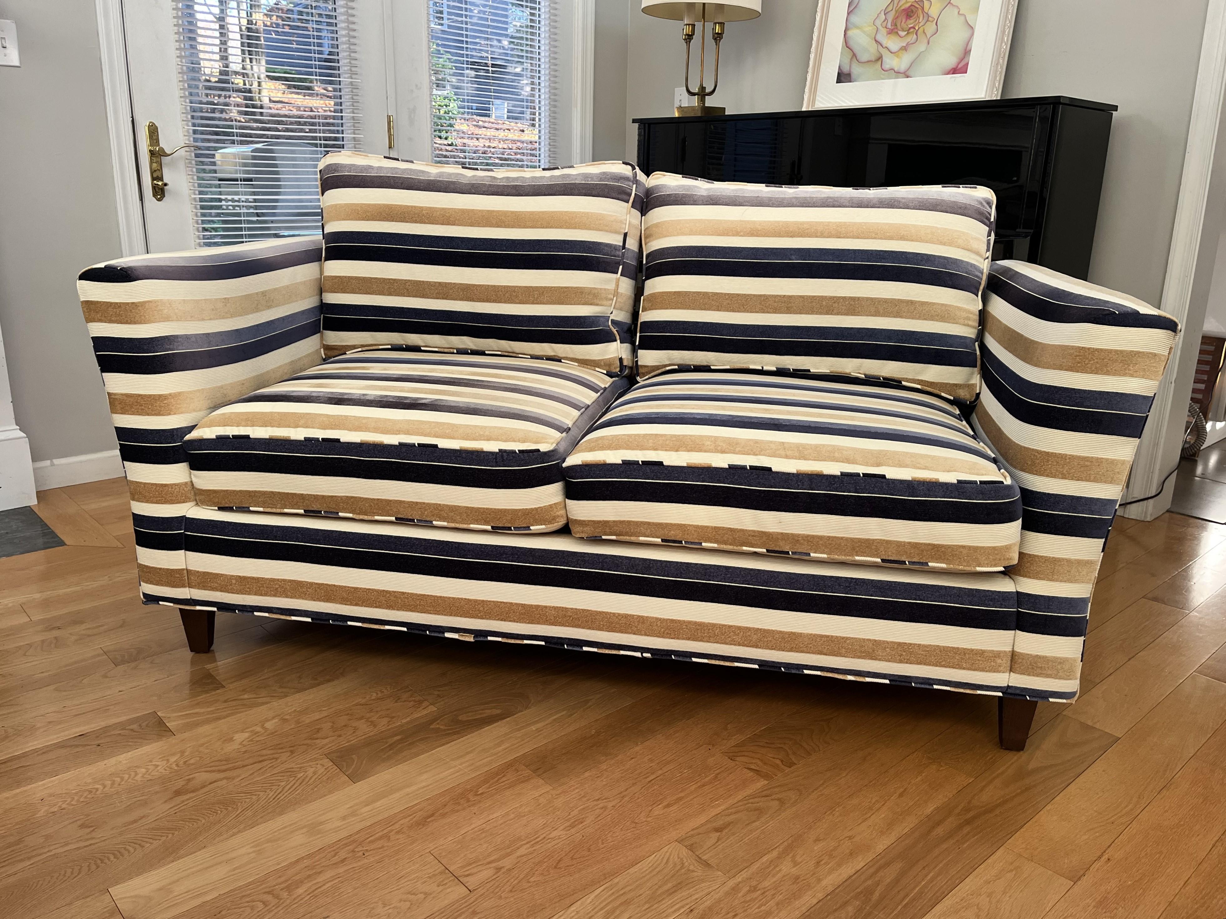 blue and white stripe sofa
