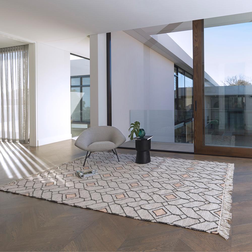 The Ashes weave features bold strong lines, created in durable recycled PET fibre. This strong but soft, marled effect base is suitable for indoor and outdoor use. The Ashes weave is low maintenance, a reversible style which is family-friendly and