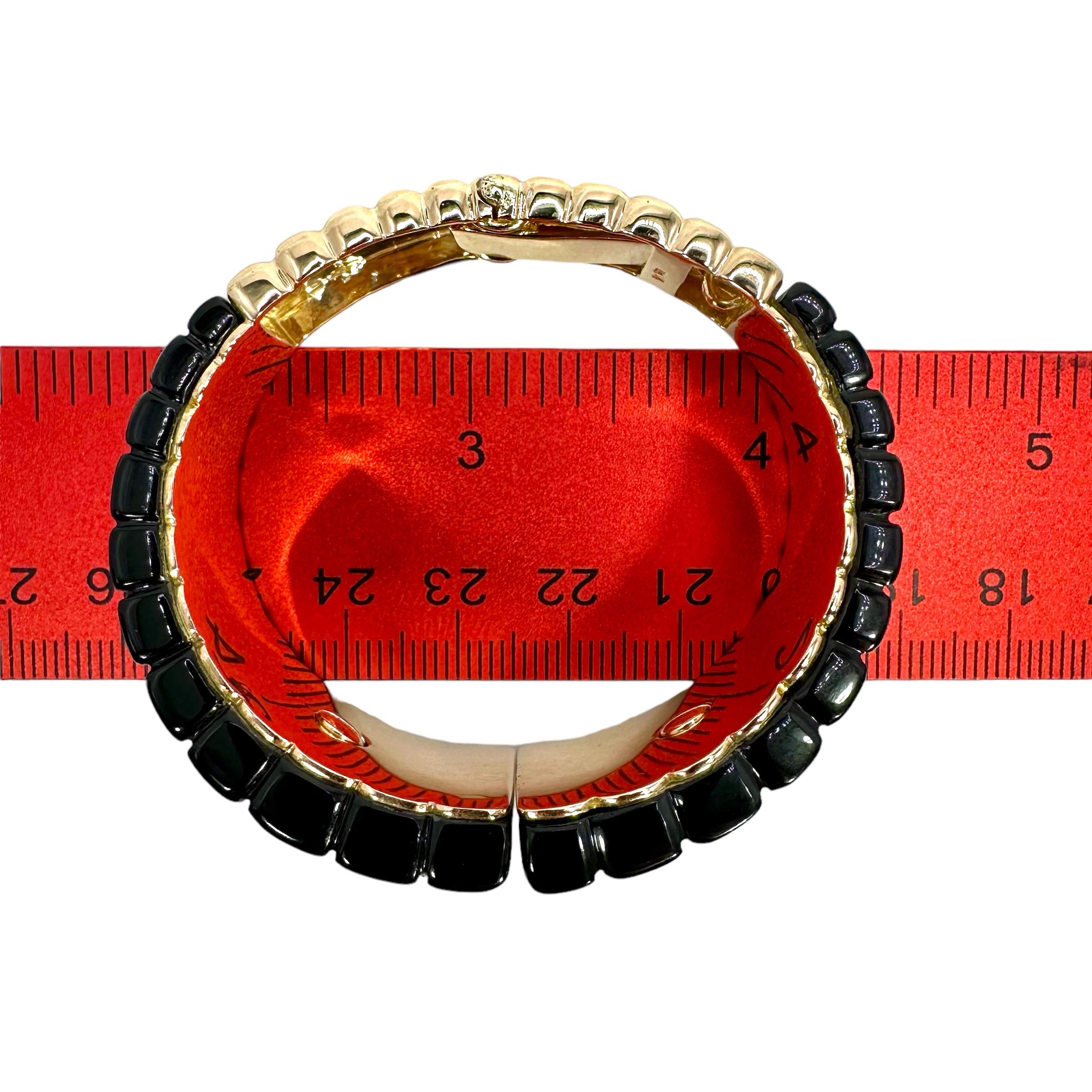 Bold & Stylish Late-20th Century Gold, Onyx & Diamond Cuff Bracelet 1 Inch Wide For Sale 8