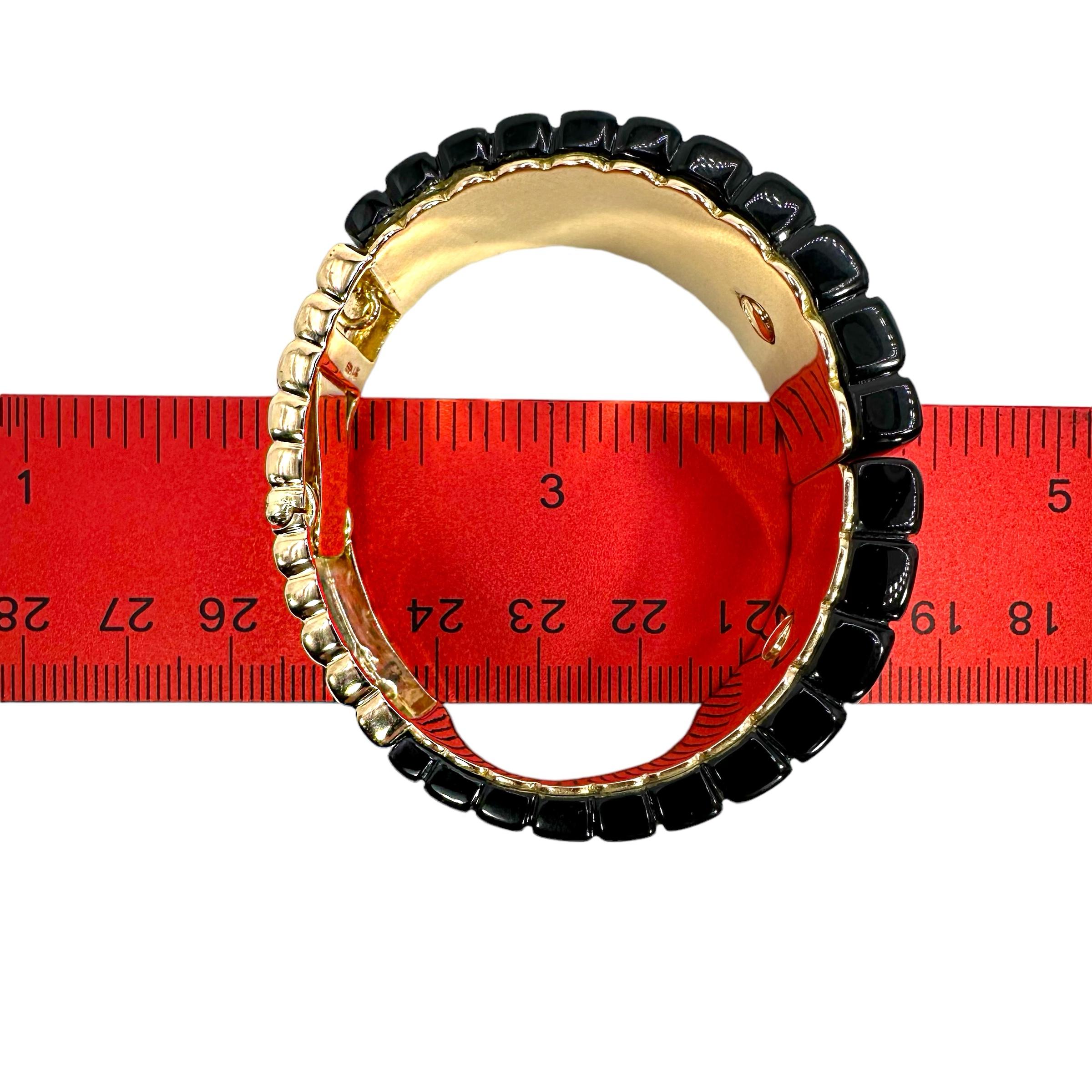Bold & Stylish Late-20th Century Gold, Onyx & Diamond Cuff Bracelet 1 Inch Wide For Sale 9