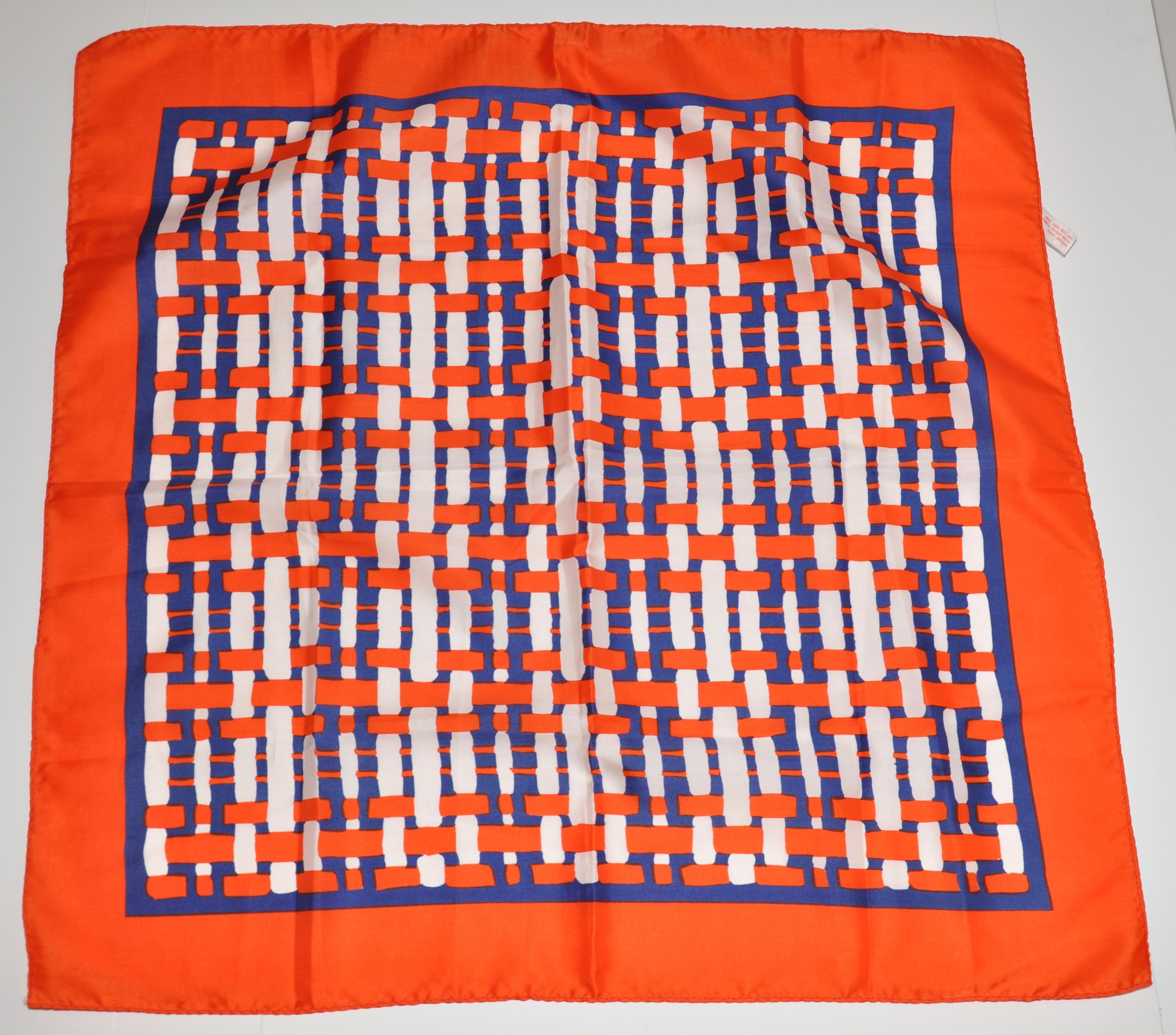 Bold Tangerine Borders With Center Plaid Checker Scarf For Sale 1