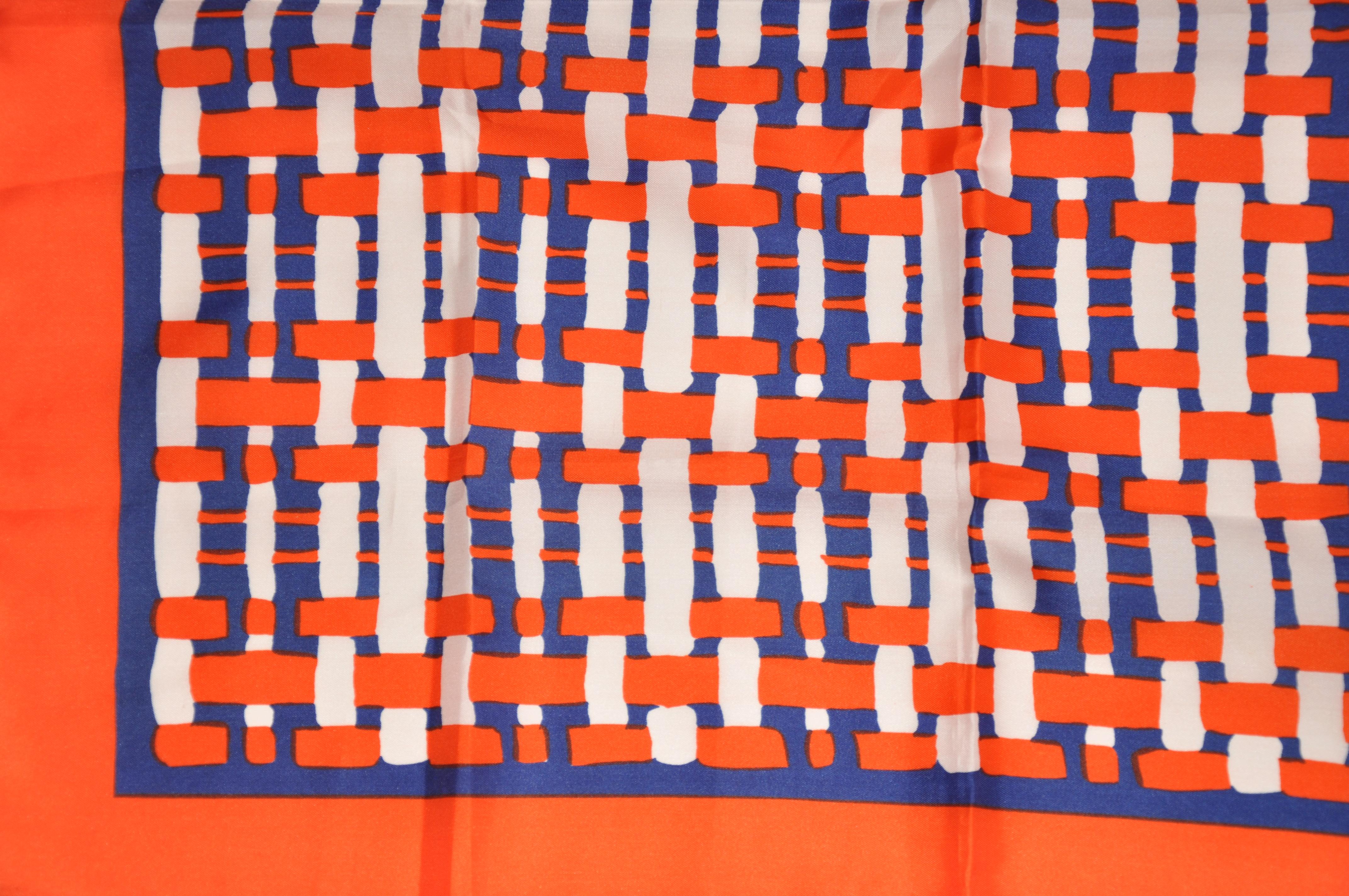 Bold Tangerine Borders With Center Plaid Checker Scarf For Sale 3