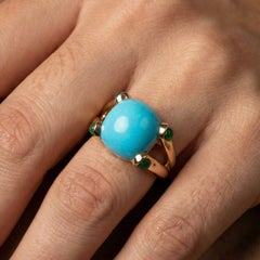 Bold Turquoise Cabochon 14K (18K Custom) Yellow Gold Ring