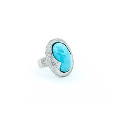Bold Turquoise & Diamond Ring in 18k White Gold