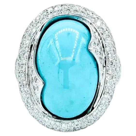 Audaz Anillo de Turquesa y Diamante en Oro Blanco de 18k