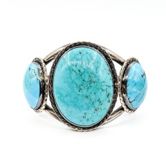 Bold Turquoise Triple-Stone Cuff Bracelet in Sterling Silver