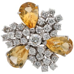 Bold Unique Vintage 6.60 Carat Natural Yellow Sapphires Diamond Cocktail Ring