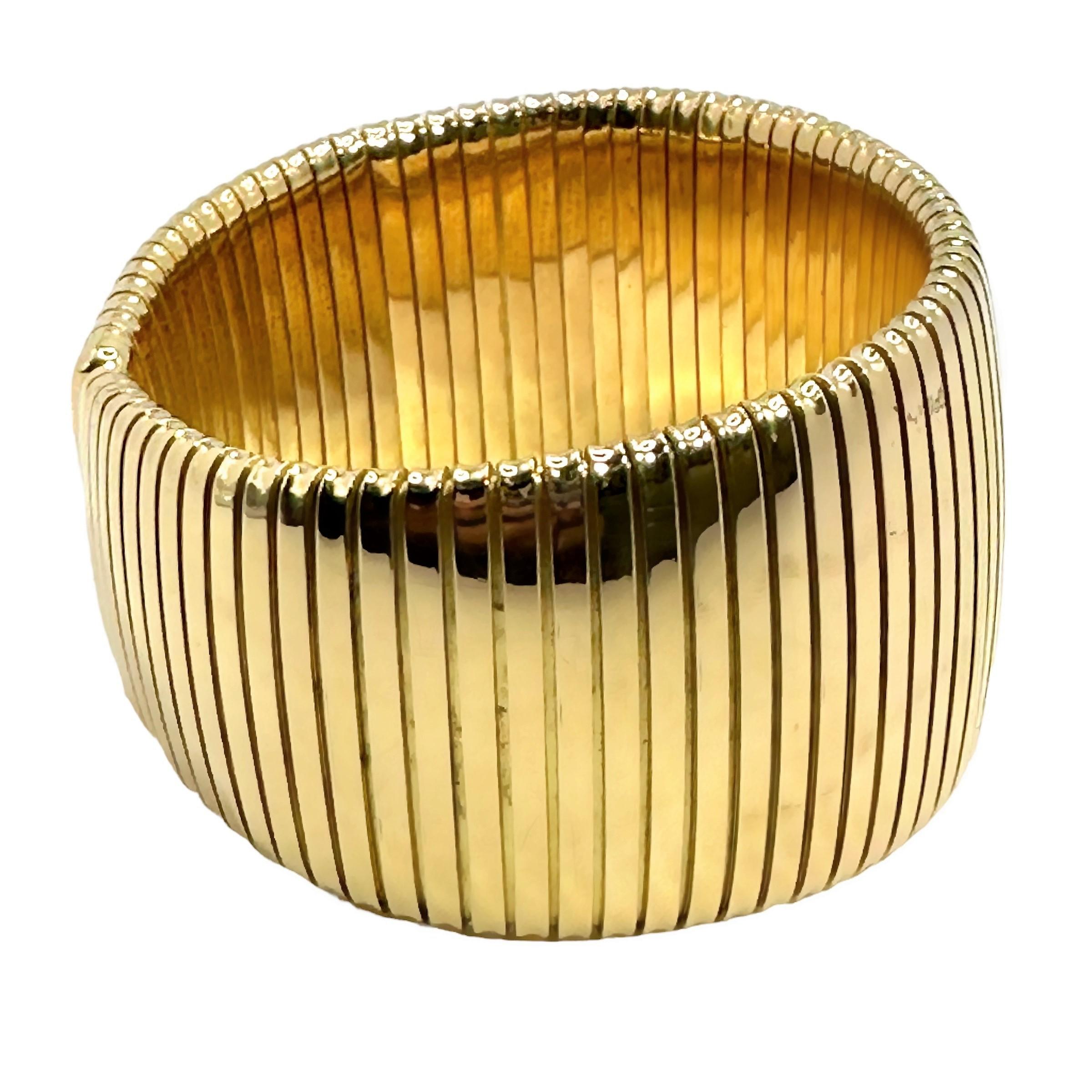 Bracelet manchette Tubogas italien audacieux, vintage, en or jaune 18 carats Pour femmes en vente