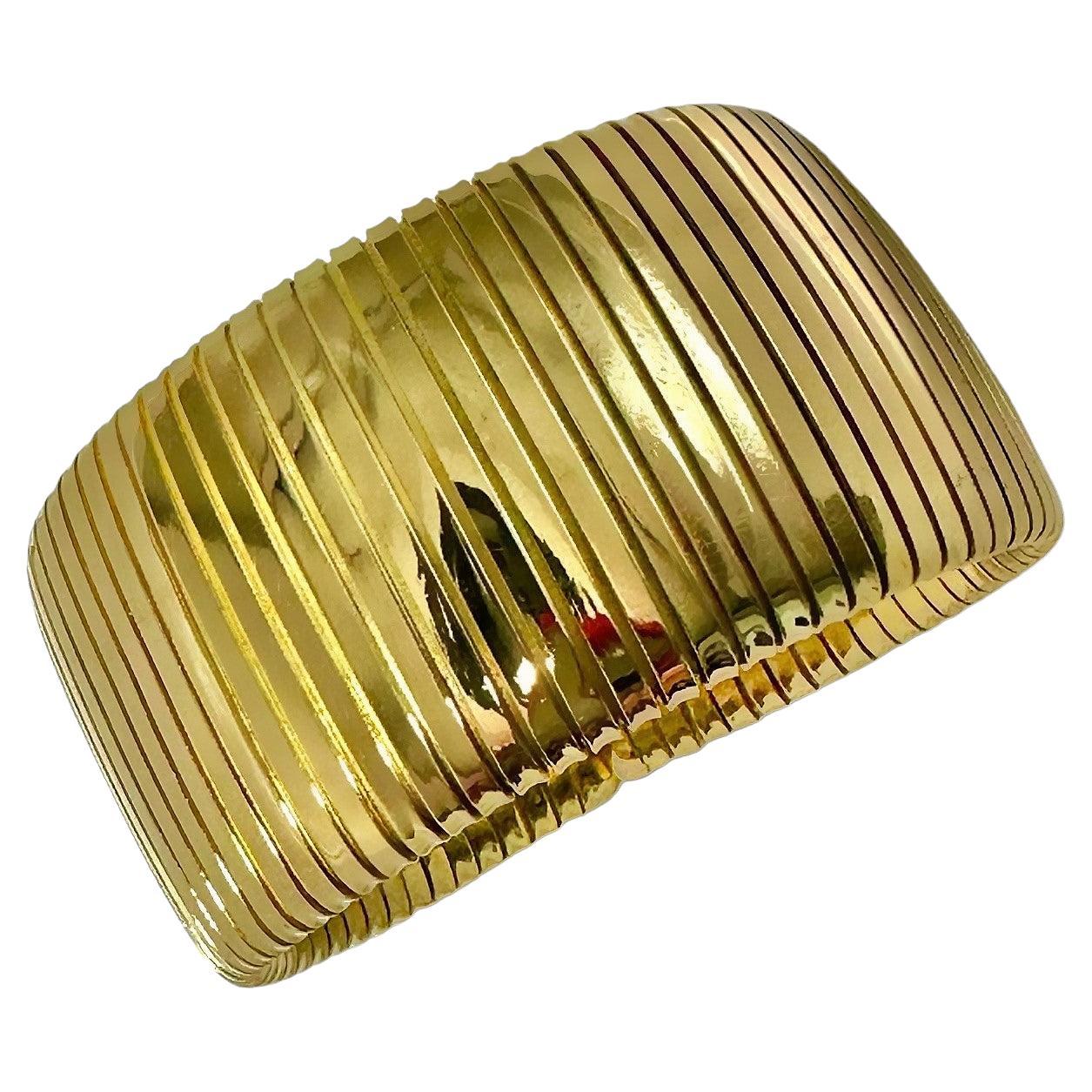 Bold, Vintage, 18k Yellow Gold Italian Tubogas Cuff Bracelet For Sale