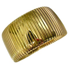 Bold, Vintage, 18k Yellow Gold Italian Tubogas Cuff Bracelet
