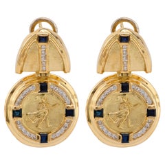 Bold vintage diamond onyx 18k yellow gold Italian earrings