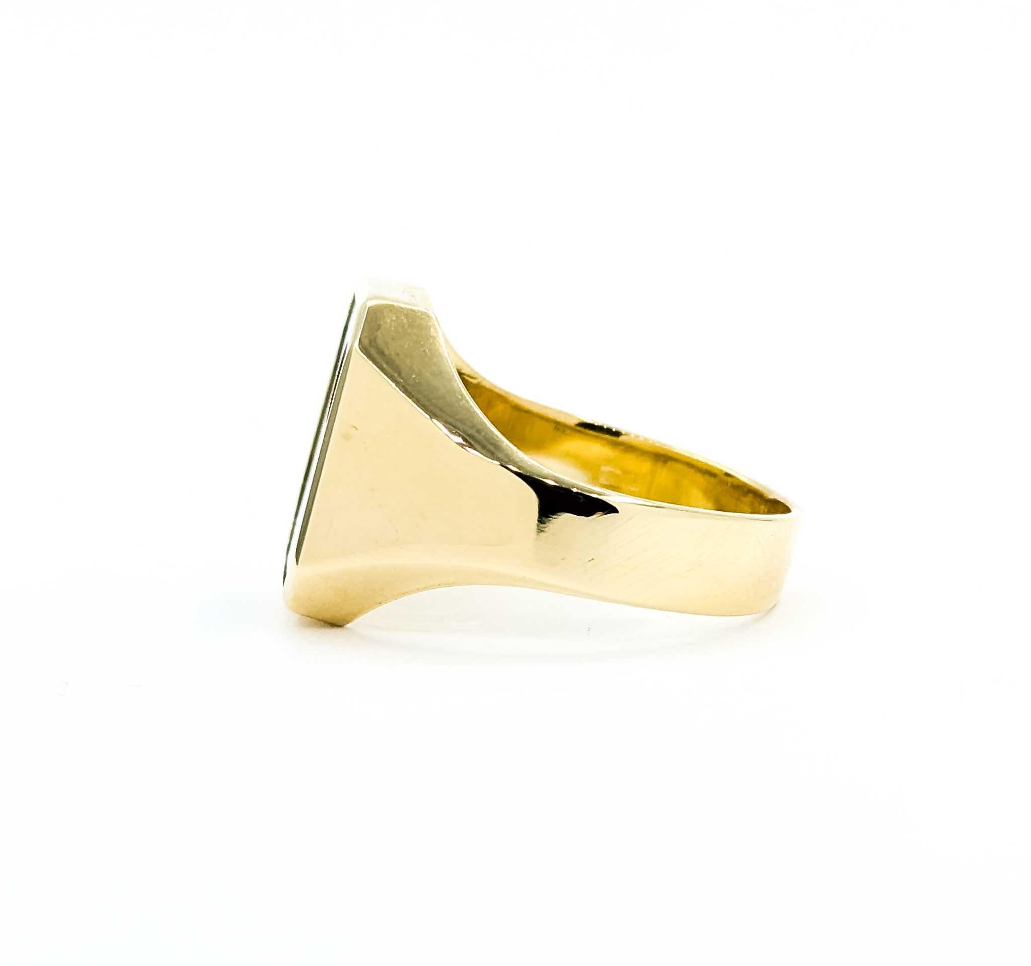 Bold Vintage Diamond & Onyx Signet Ring in 14k Yellow Gold For Sale 2