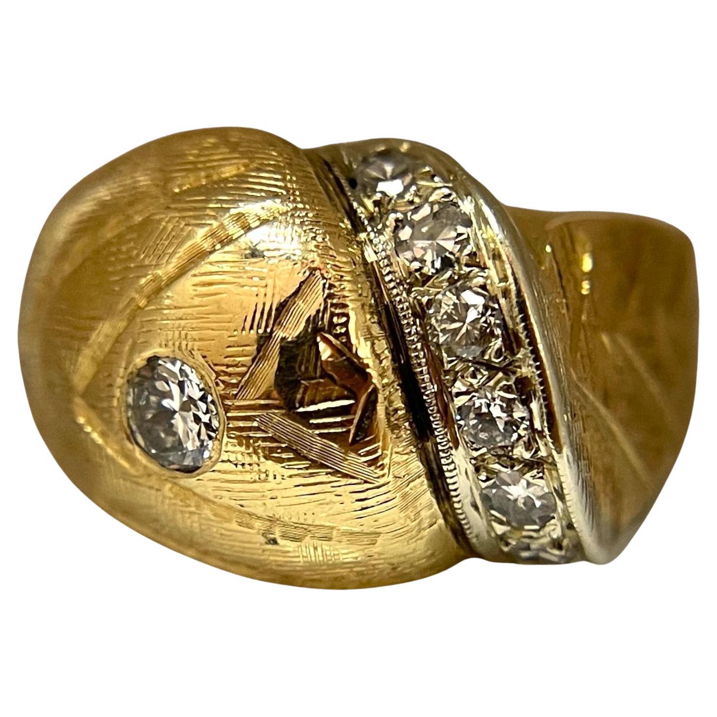 Bold Vintage Gold and Diamond Ring For Sale