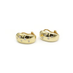 Bold Vintage Yellow Gold Earrings with Diamonds, 1980s Modernist Style