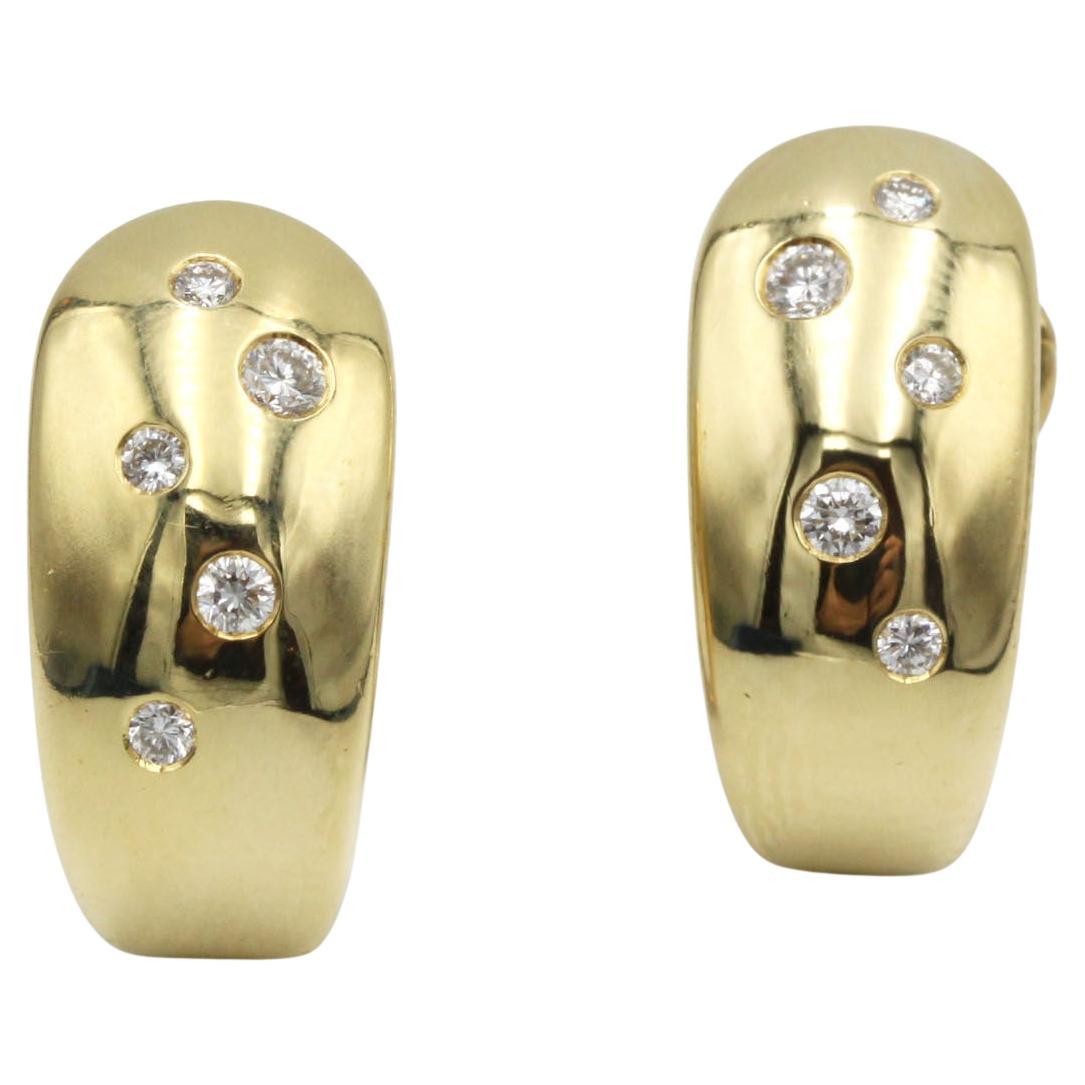 Boucles d'oreilles vintage audacieuses en or jaune avec diamants, style moderniste des années 1980