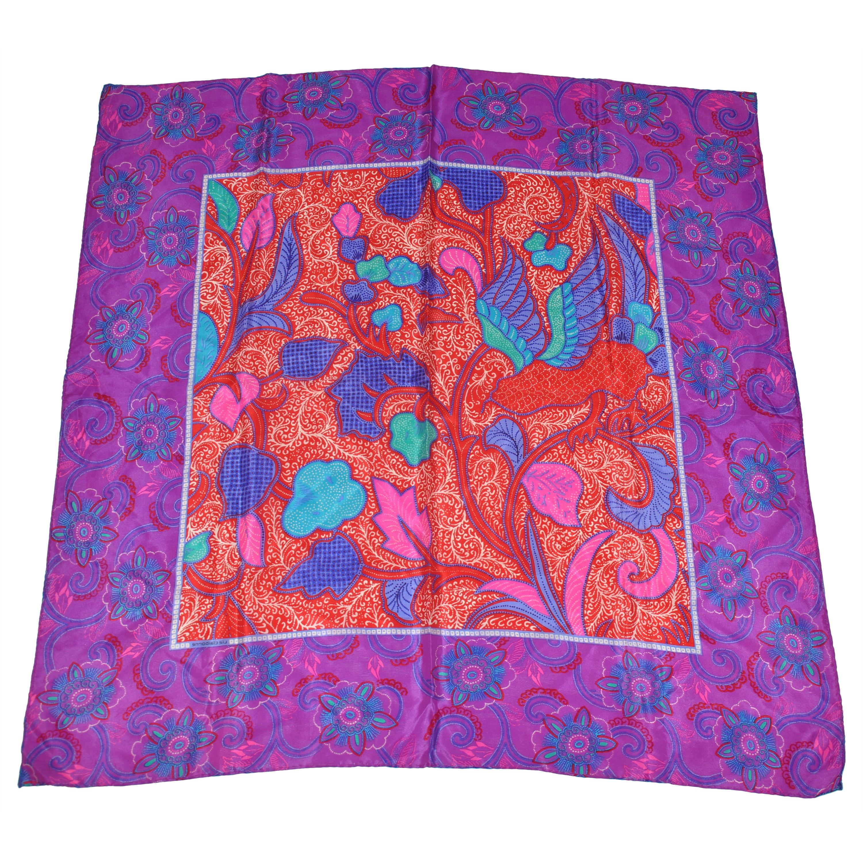 Bold Violet Floral Borders Silk Scarf