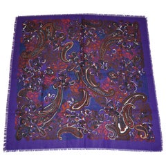 Bold Violet "Swirls Of Multi Palsey" Cotton Blend Fringe Scarf