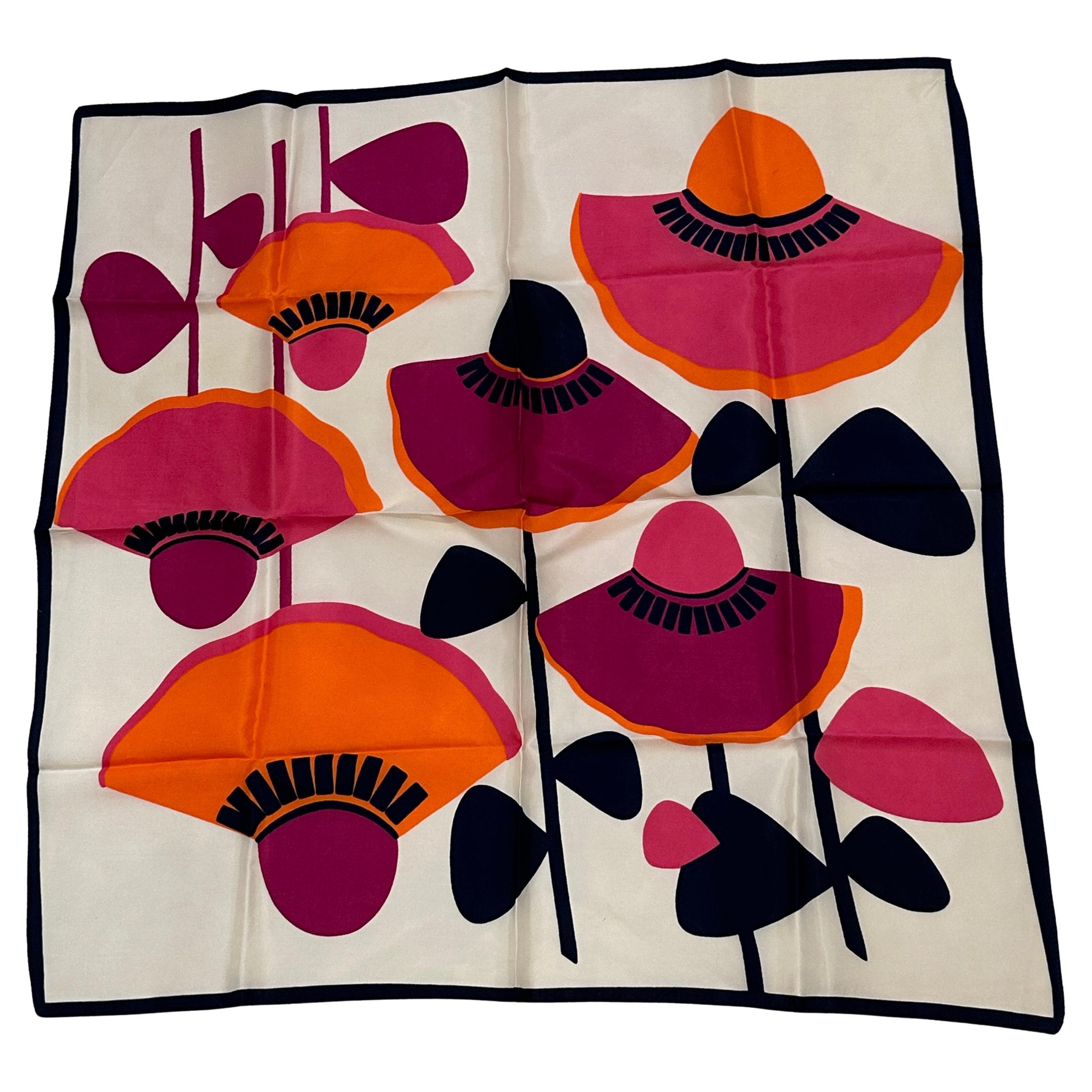 Bold Whimsical "Blooming Floral Garden Of Sun Hats" Silk Scarf For Sale