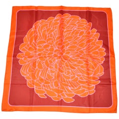 Vintage Bold Whimsical Shades of Tangerine with Fuchsia & Red "Flower In Bloom" Scarf