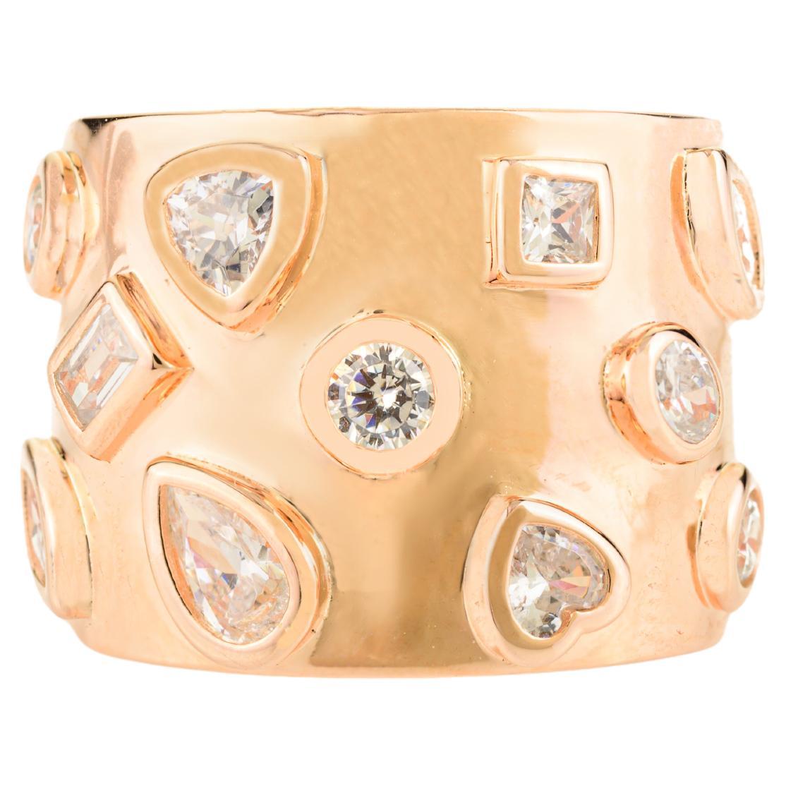 En vente :  Bague en argent à large bande avec zircon cubique de forme mixte pour cadeaux