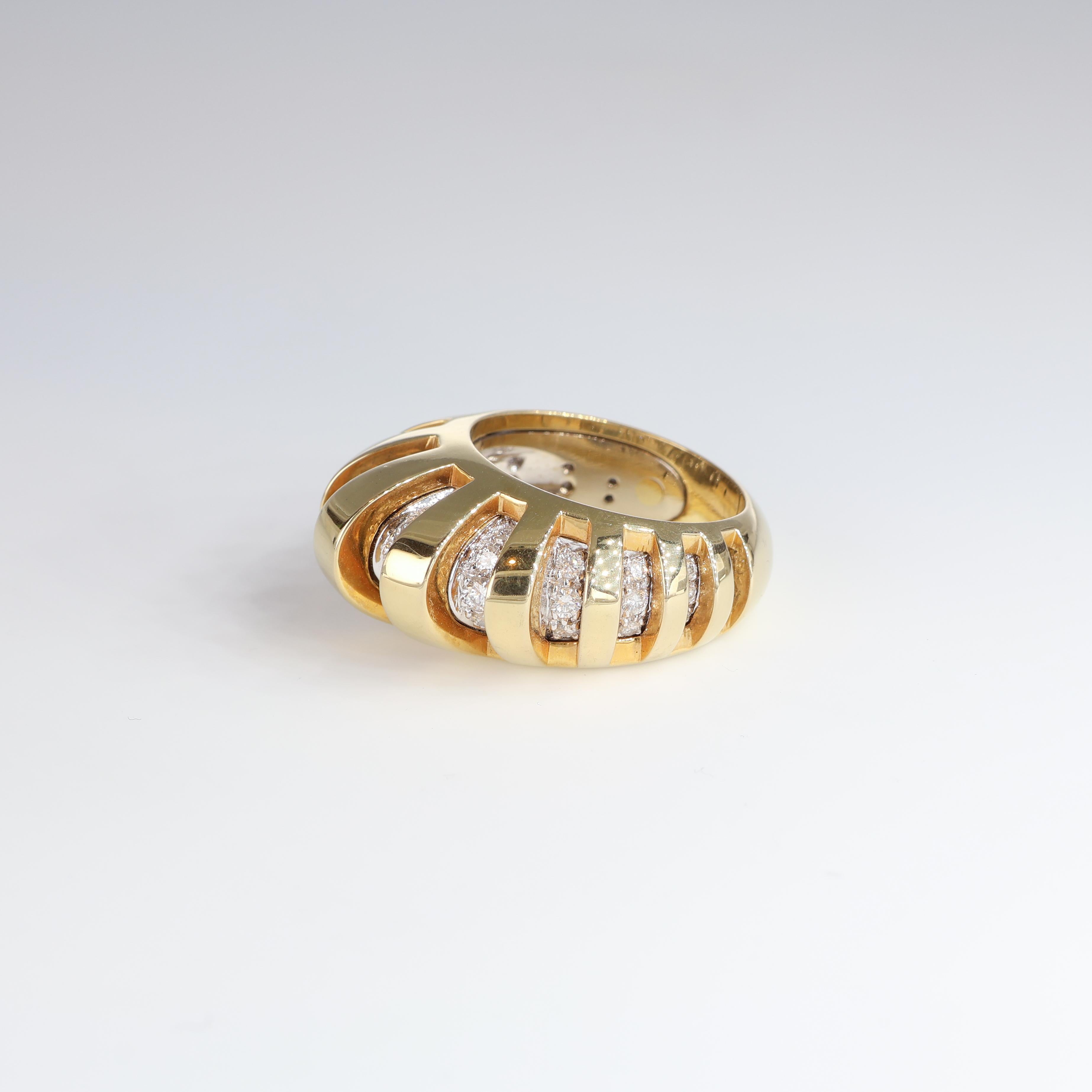 Brilliant Cut Bold Yellow Gold Band Ring White Diamonds 0.95 Carats