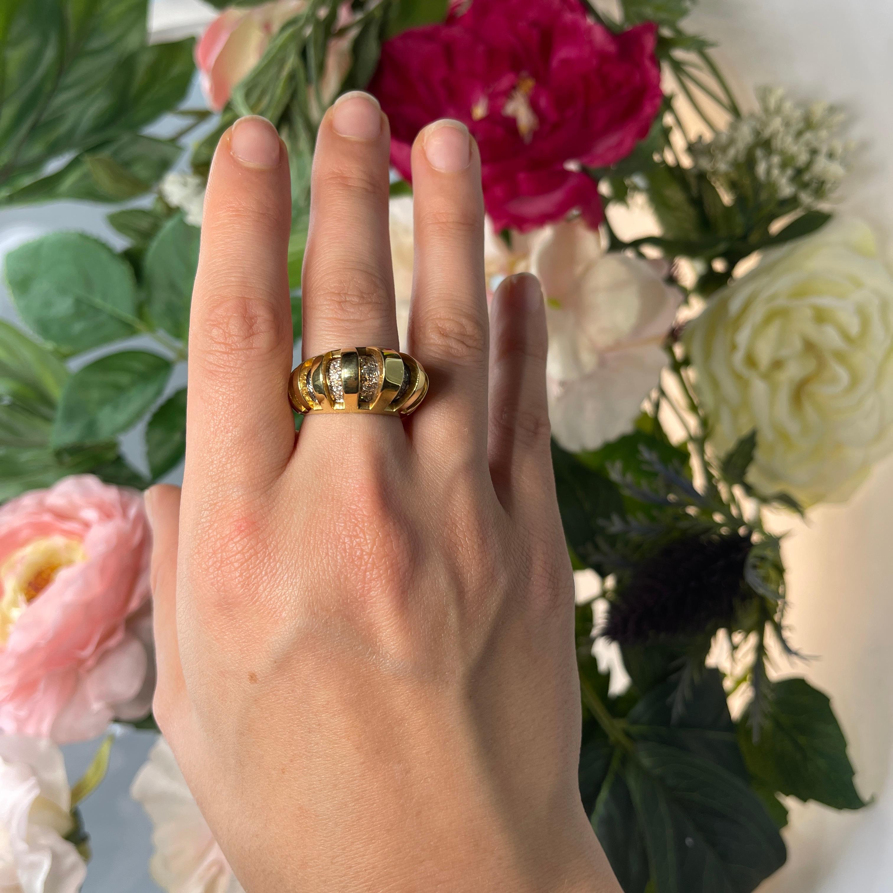 Bold Yellow Gold Band Ring White Diamonds 0.95 Carats 1
