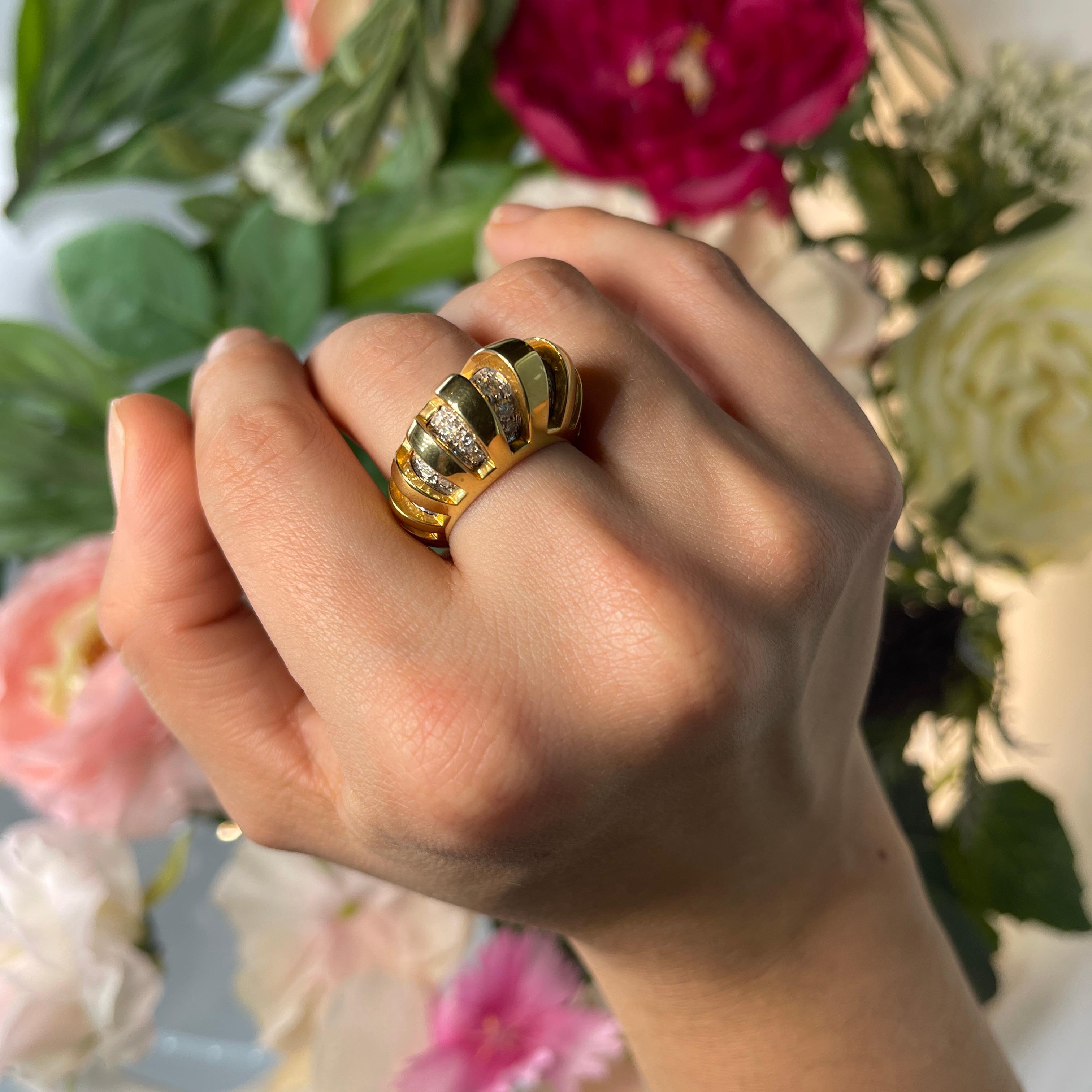Bold Yellow Gold Band Ring White Diamonds 0.95 Carats 2