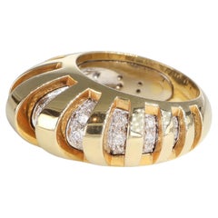 Bold Yellow Gold Band Ring White Diamonds 0.95 Carats