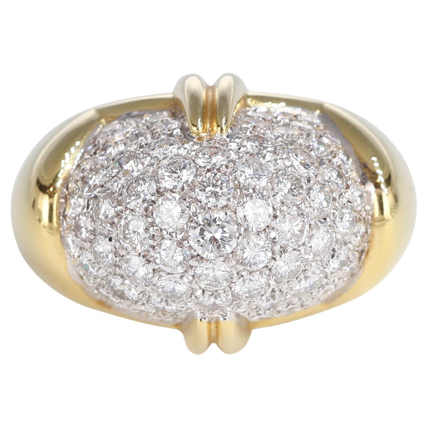 Bold Yellow Gold Vintage Ring with Pavé Diamonds, 3.17 Carats