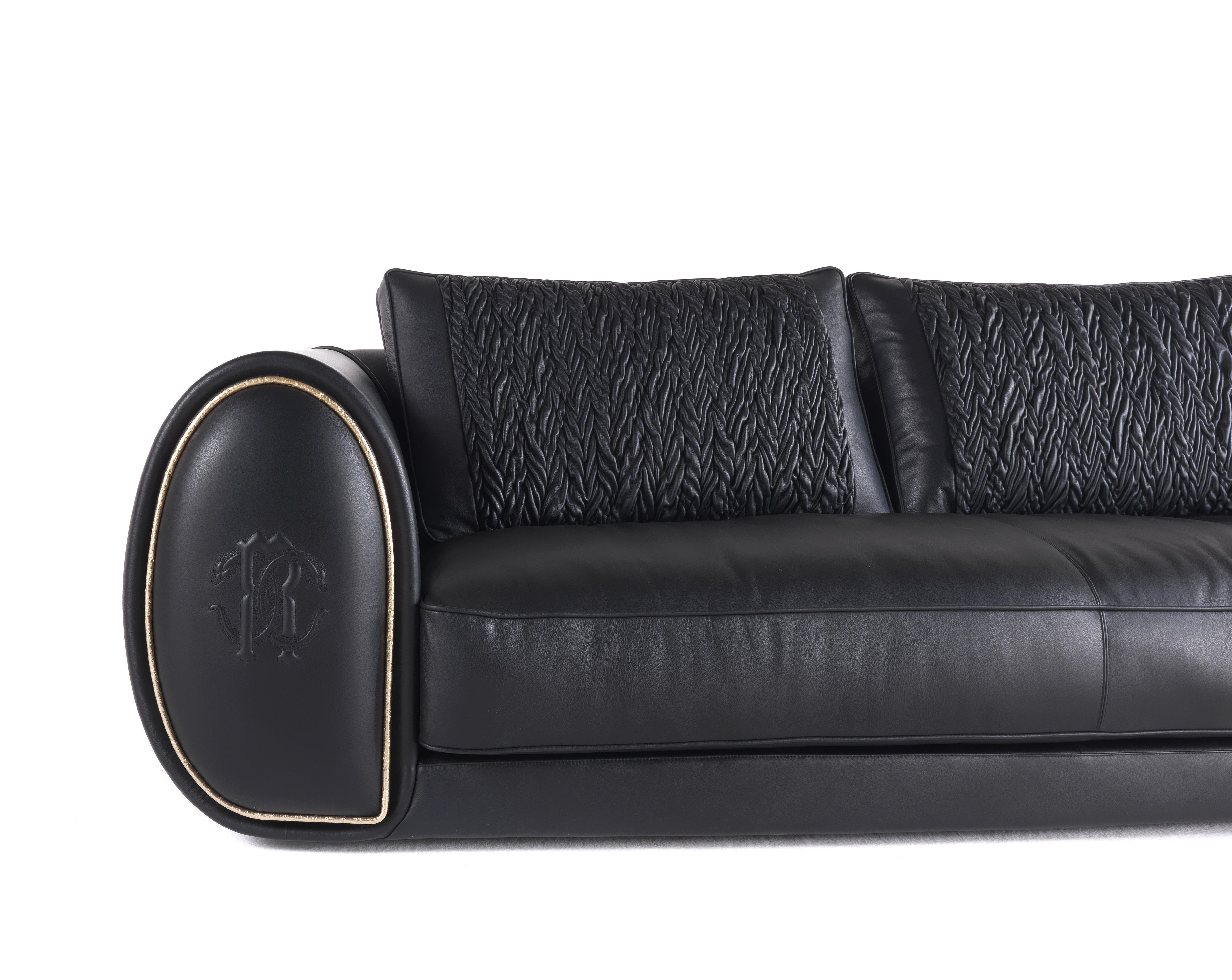 Bold.2 Sofa aus schwarzem Leder des 21. Jahrhunderts von Roberto Cavalli Home Interiors (Moderne) im Angebot