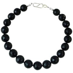 AJD Bold, Highly Polished, Faceted Black Onyx Necklace