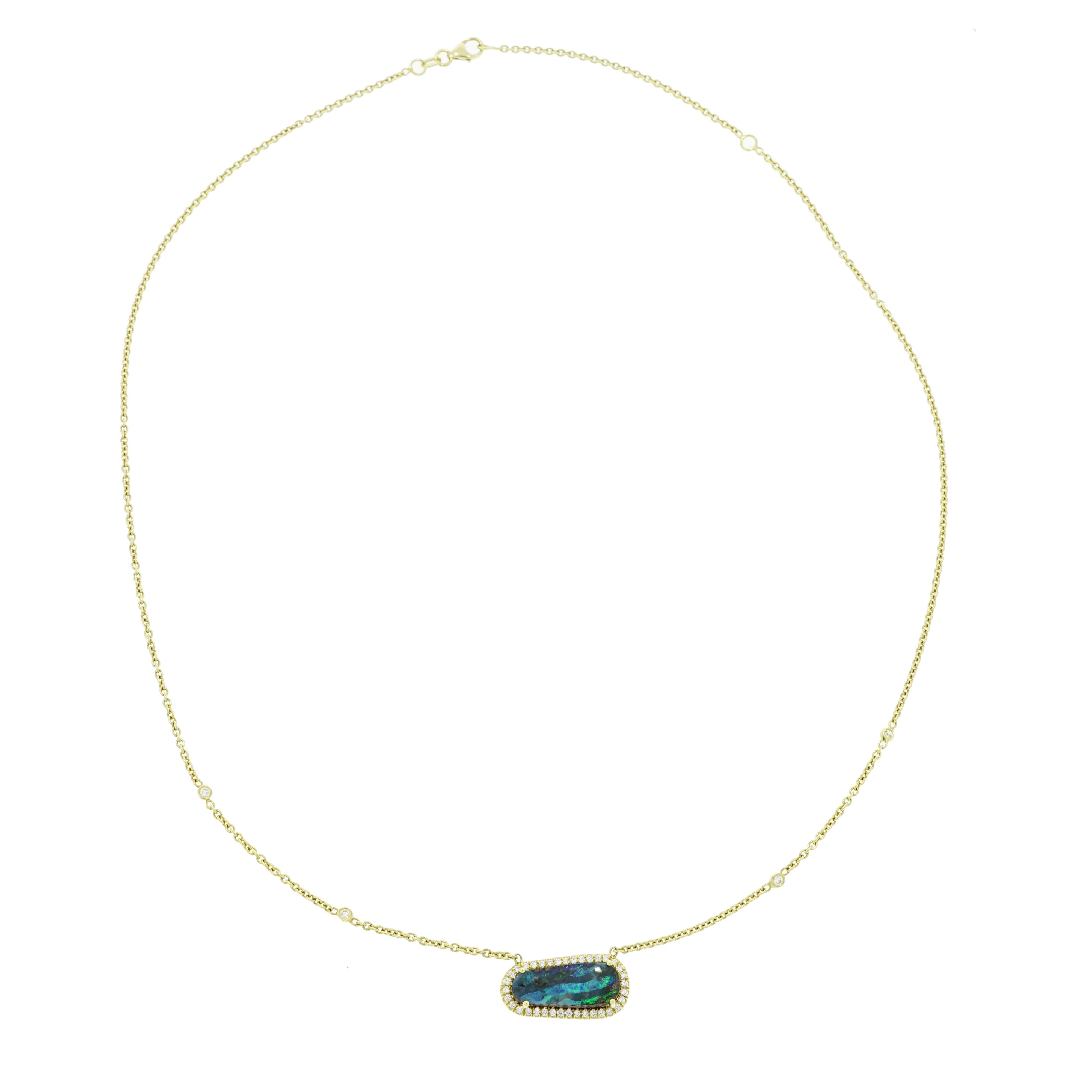 Bolder Opal and Diamond Yellow Gold Necklace