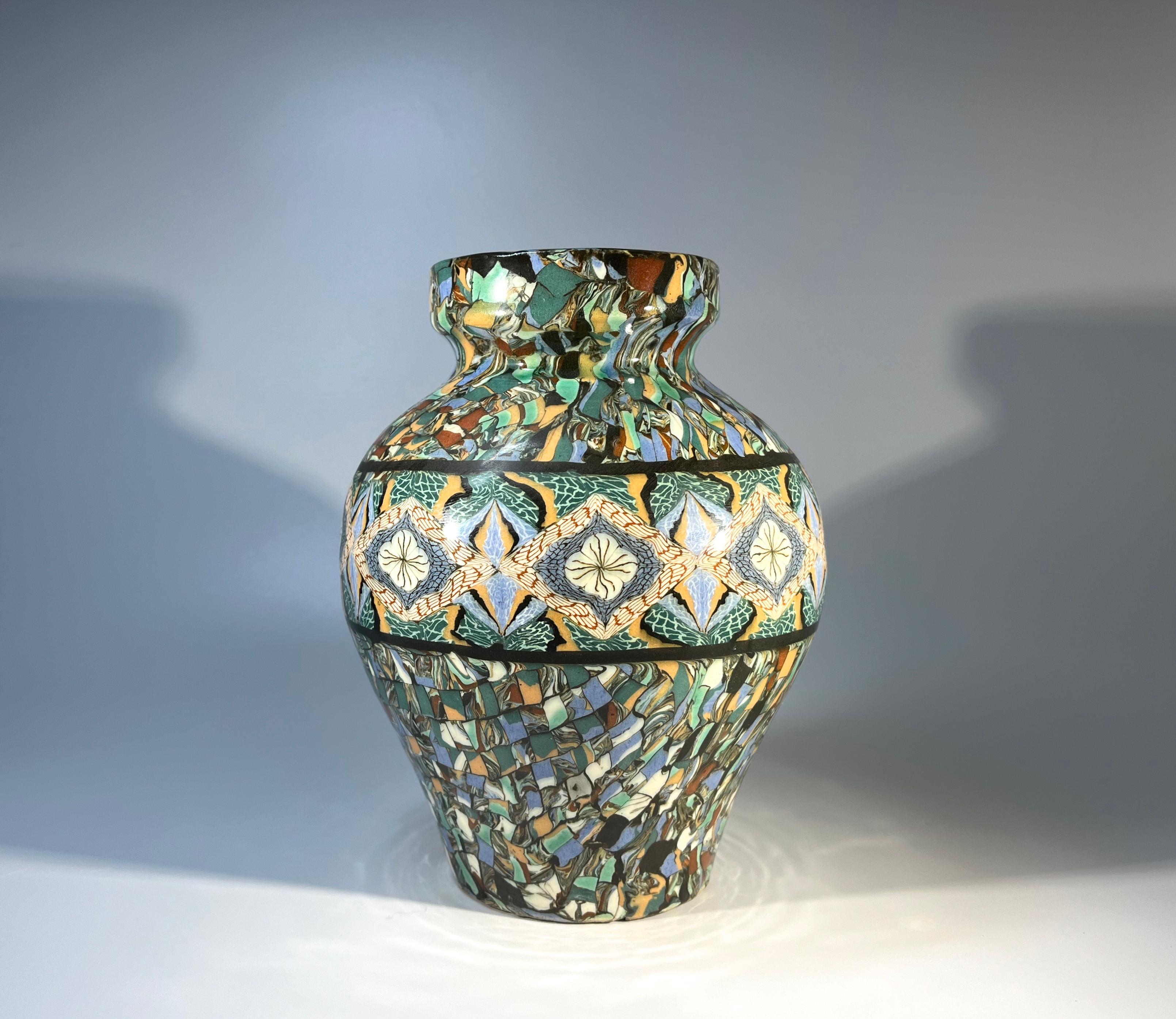 Glazed Boldly Shaped, Jean Gerbino, Vallauris, France, Ceramic Neriage Baluster Vase  For Sale