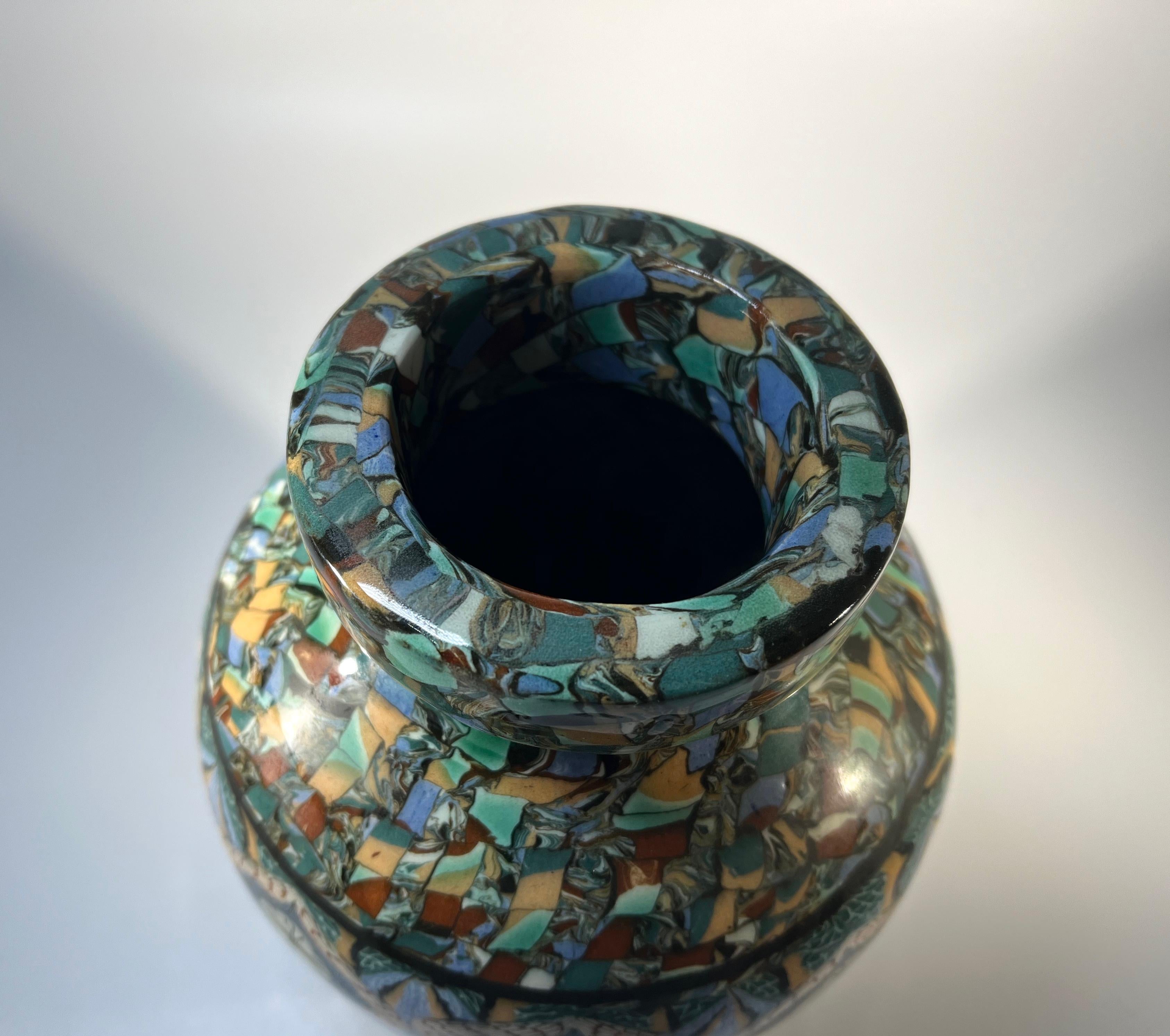 20th Century Boldly Shaped, Jean Gerbino, Vallauris, France, Ceramic Neriage Baluster Vase  For Sale