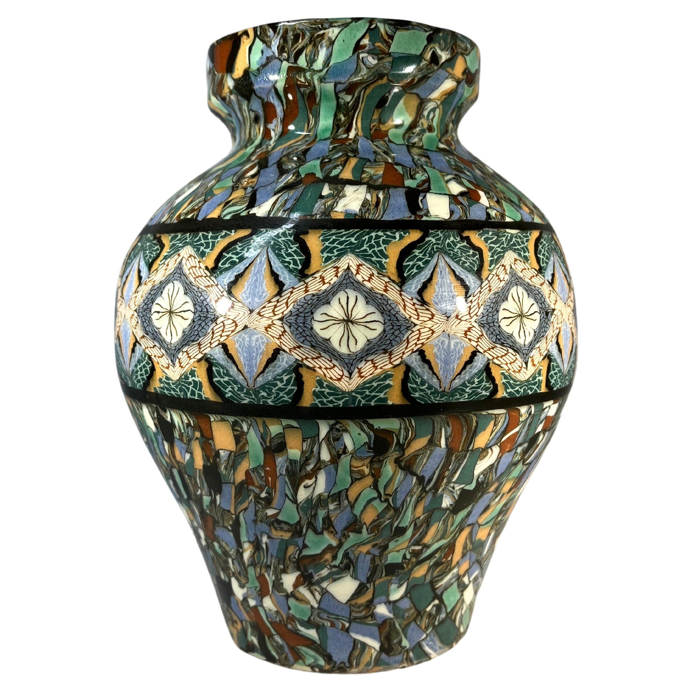 Boldly Shaped, Jean Gerbino, Vallauris, France, Ceramic Neriage Baluster Vase  For Sale