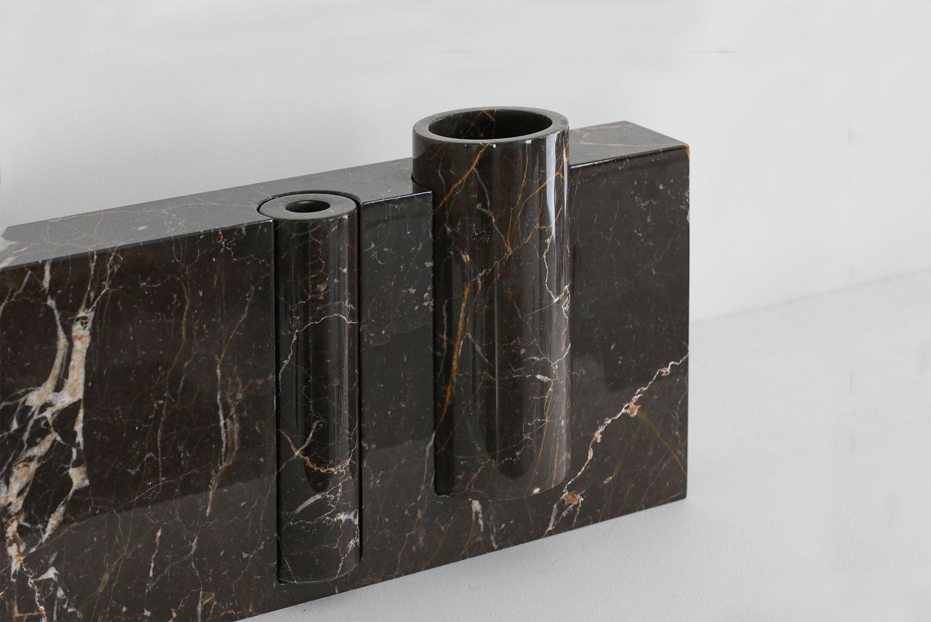 Contemporary Bolean, Vase in Imperial Brown Marble, Limited Edition, Ymer&Malta, France For Sale
