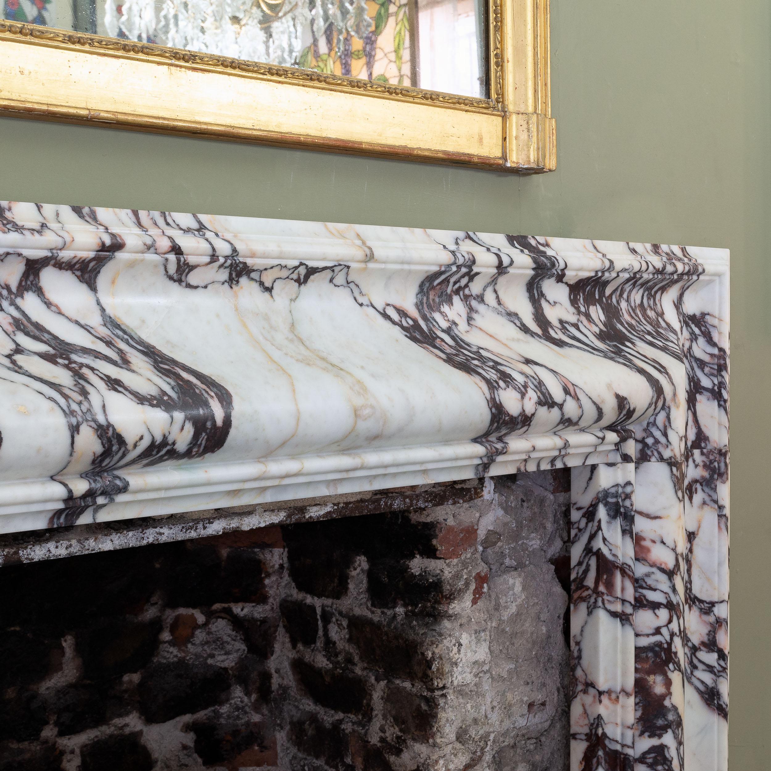 European Bolection Fireplace in Breccia Viola Marble