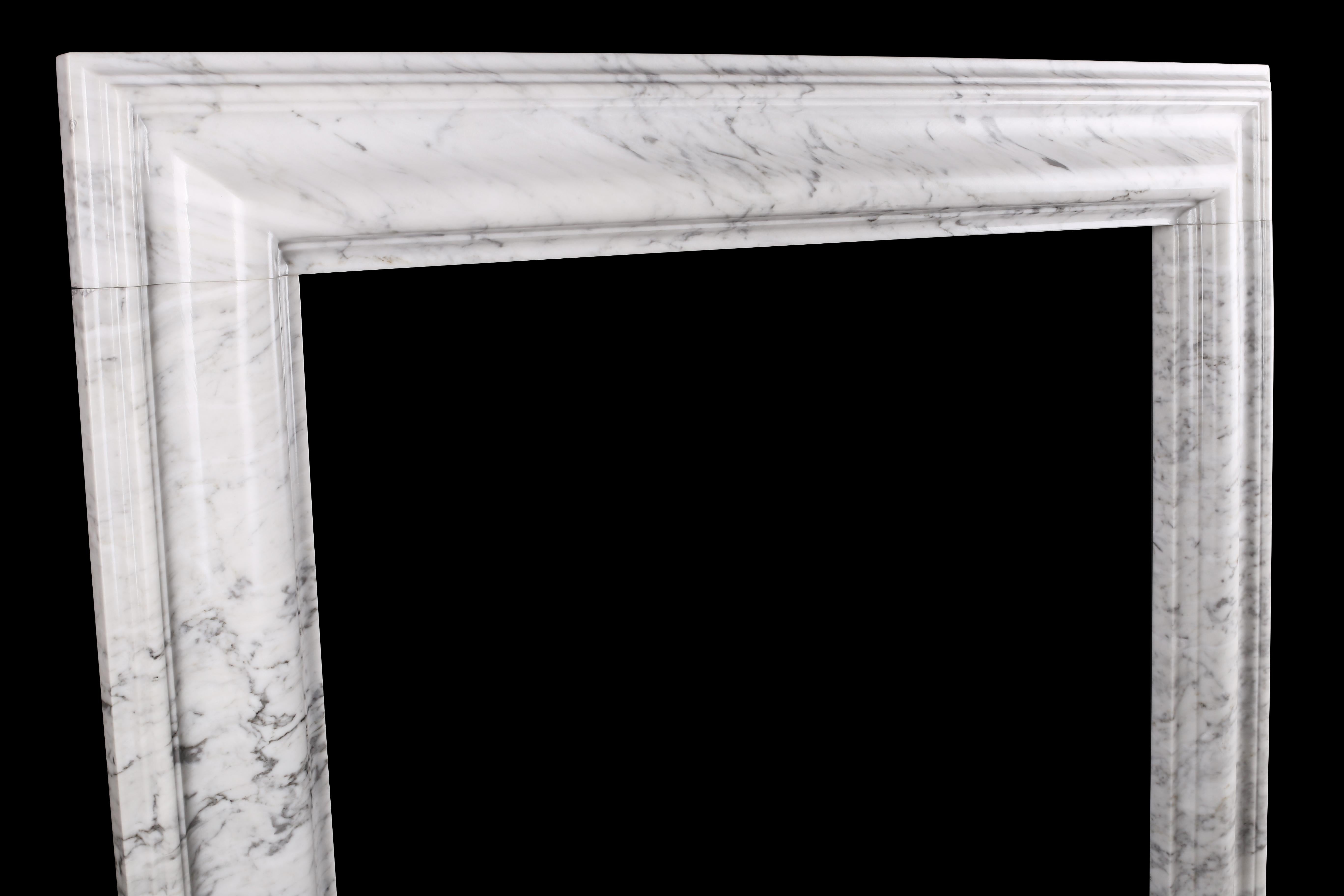 Queen Anne Bolection Fireplace in Italian White Carrara Marble For Sale