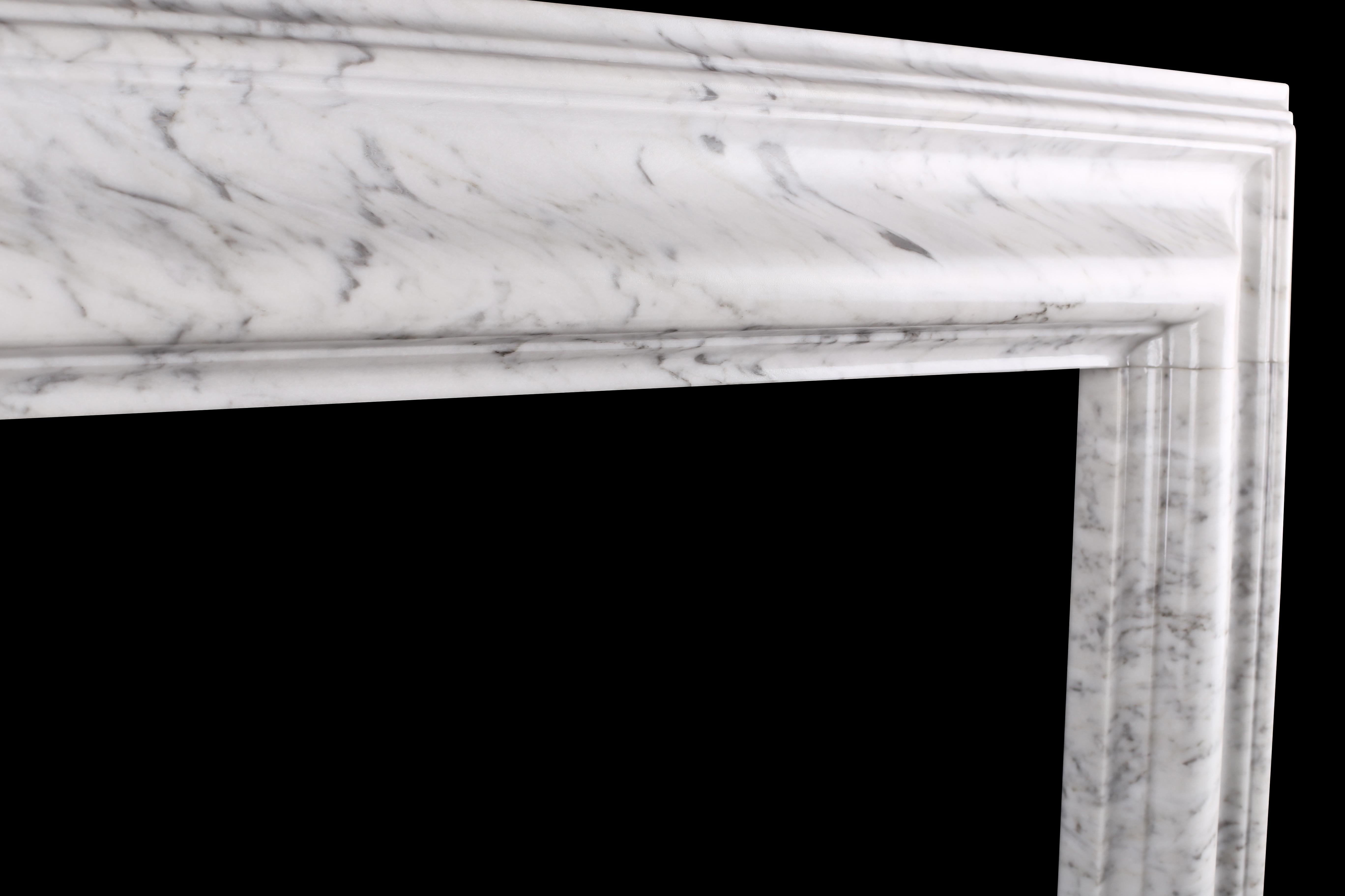 Bolection Fireplace in Italian White Carrara Marble In Excellent Condition For Sale In London, GB