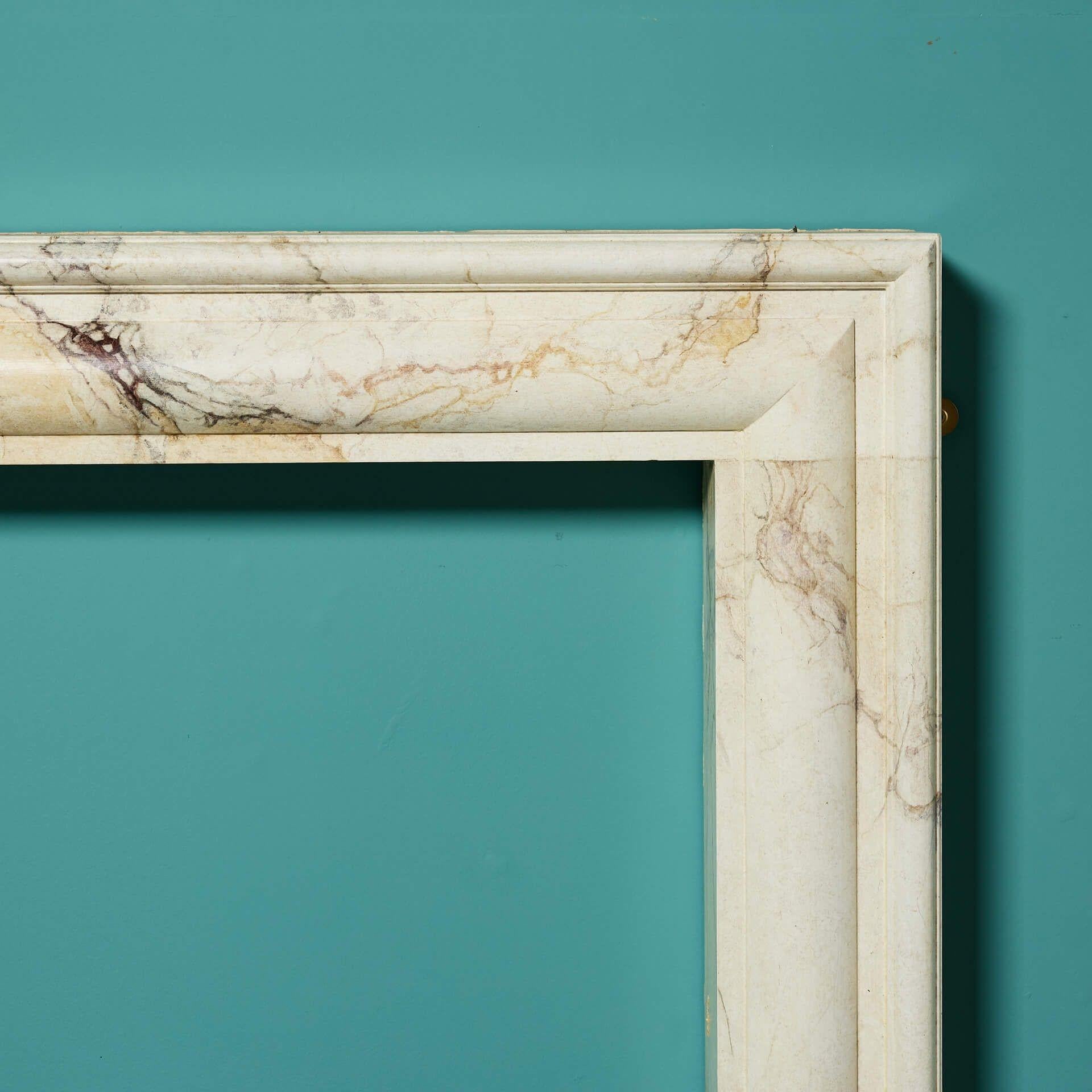 Modern Bolection Style Marble Effect Fire Mantel For Sale