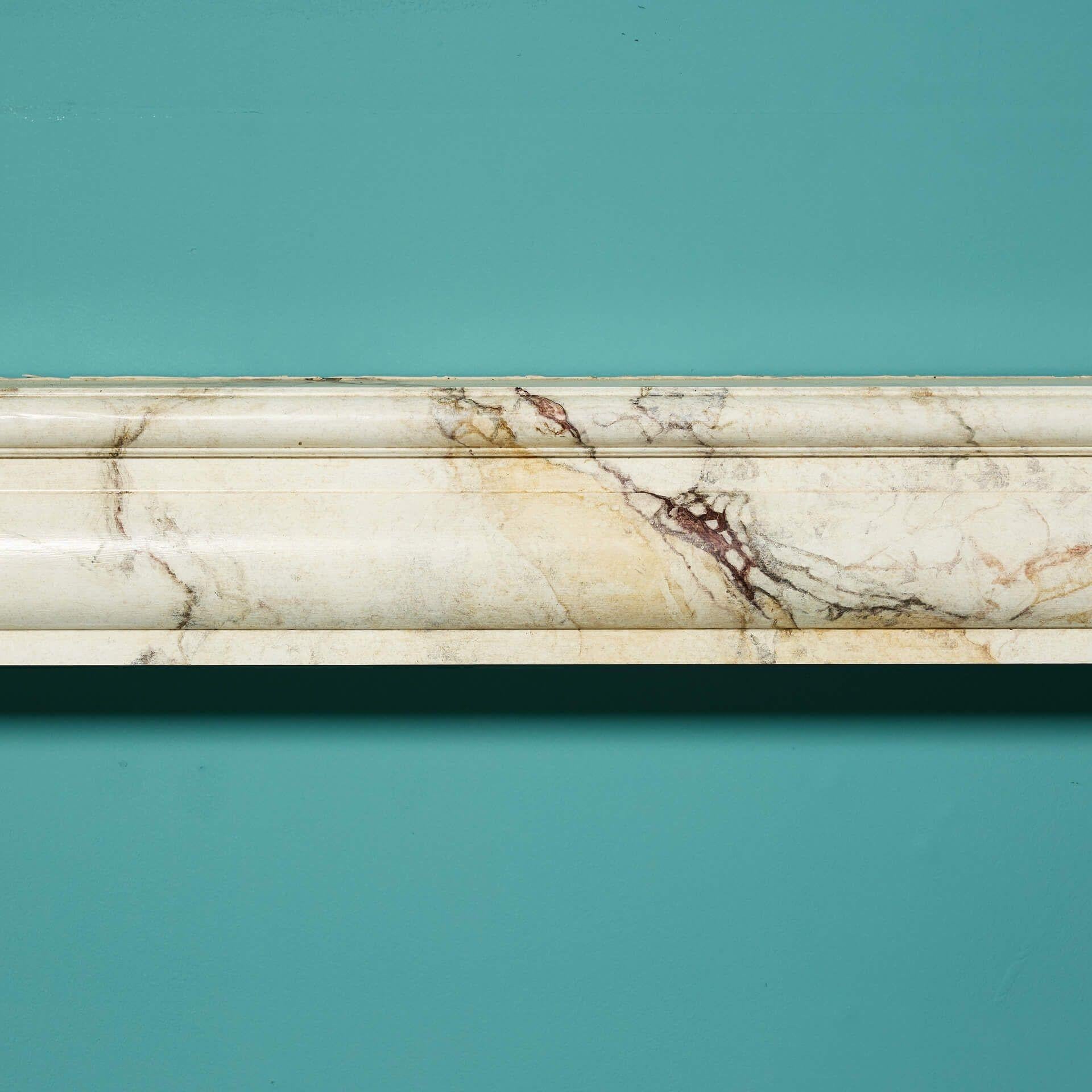 English Bolection Style Marble Effect Fire Mantel For Sale