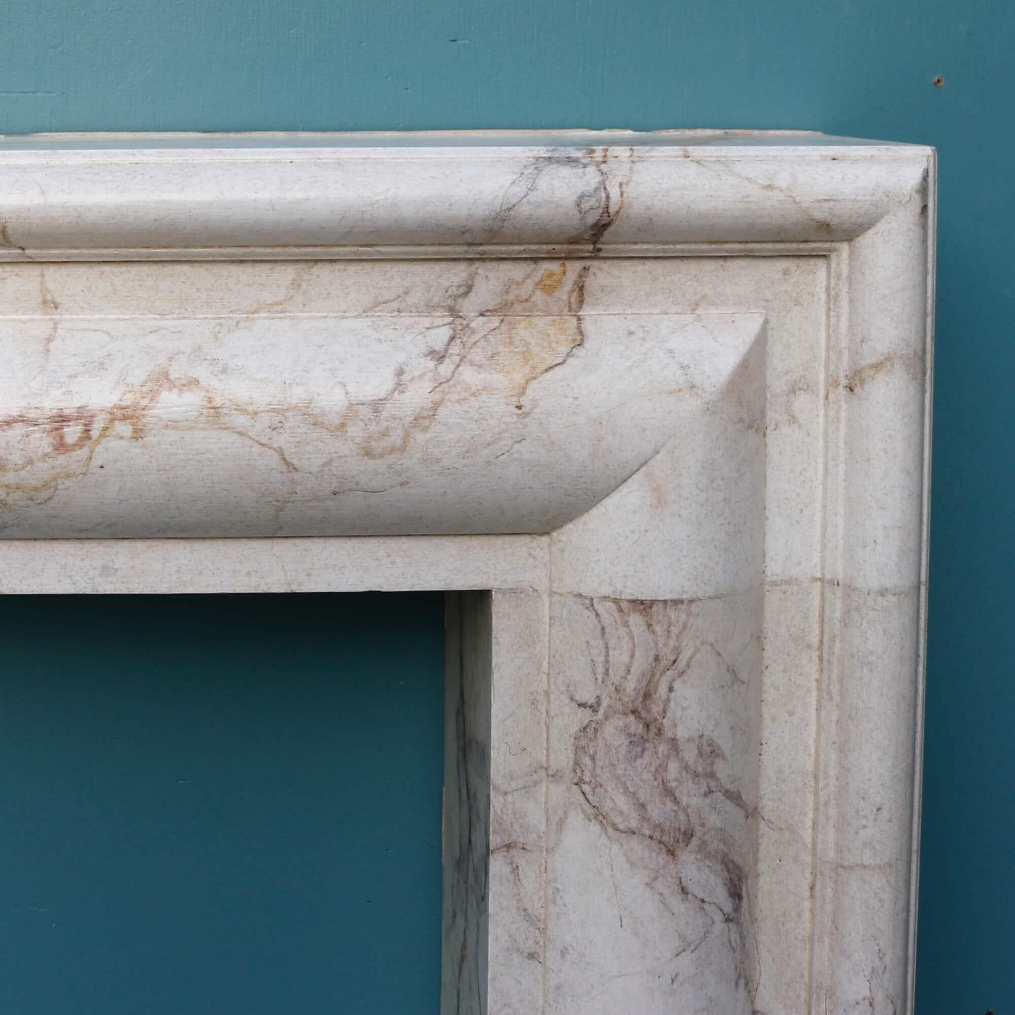 Pine Bolection Style Marble Effect Fire Mantel For Sale