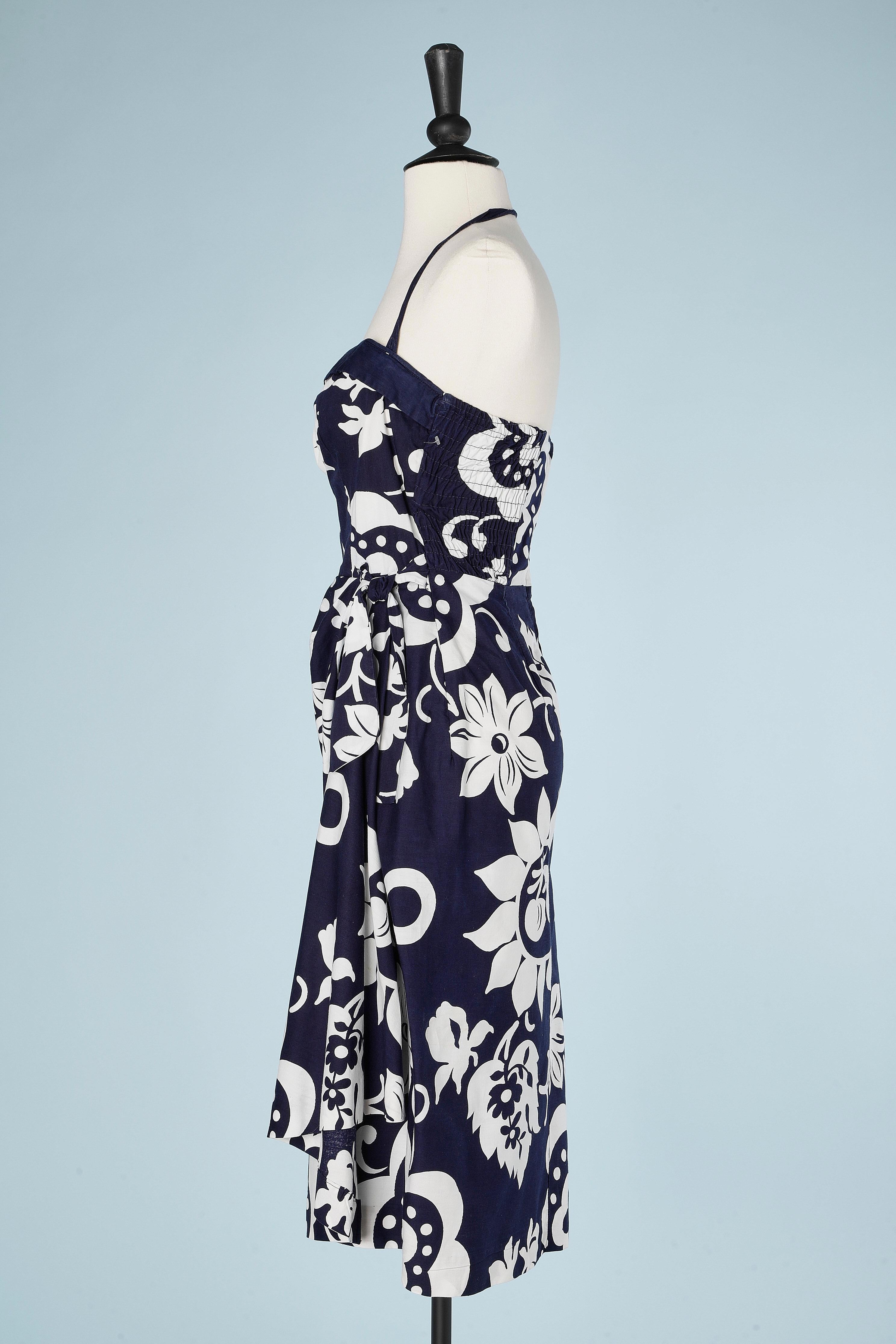 Boléro and bustier dress ensemble in black&white print HawaÏan style Circa 1950 2