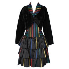 Boléro and dress ensemble with black velvet and stripes  Popy Moreni