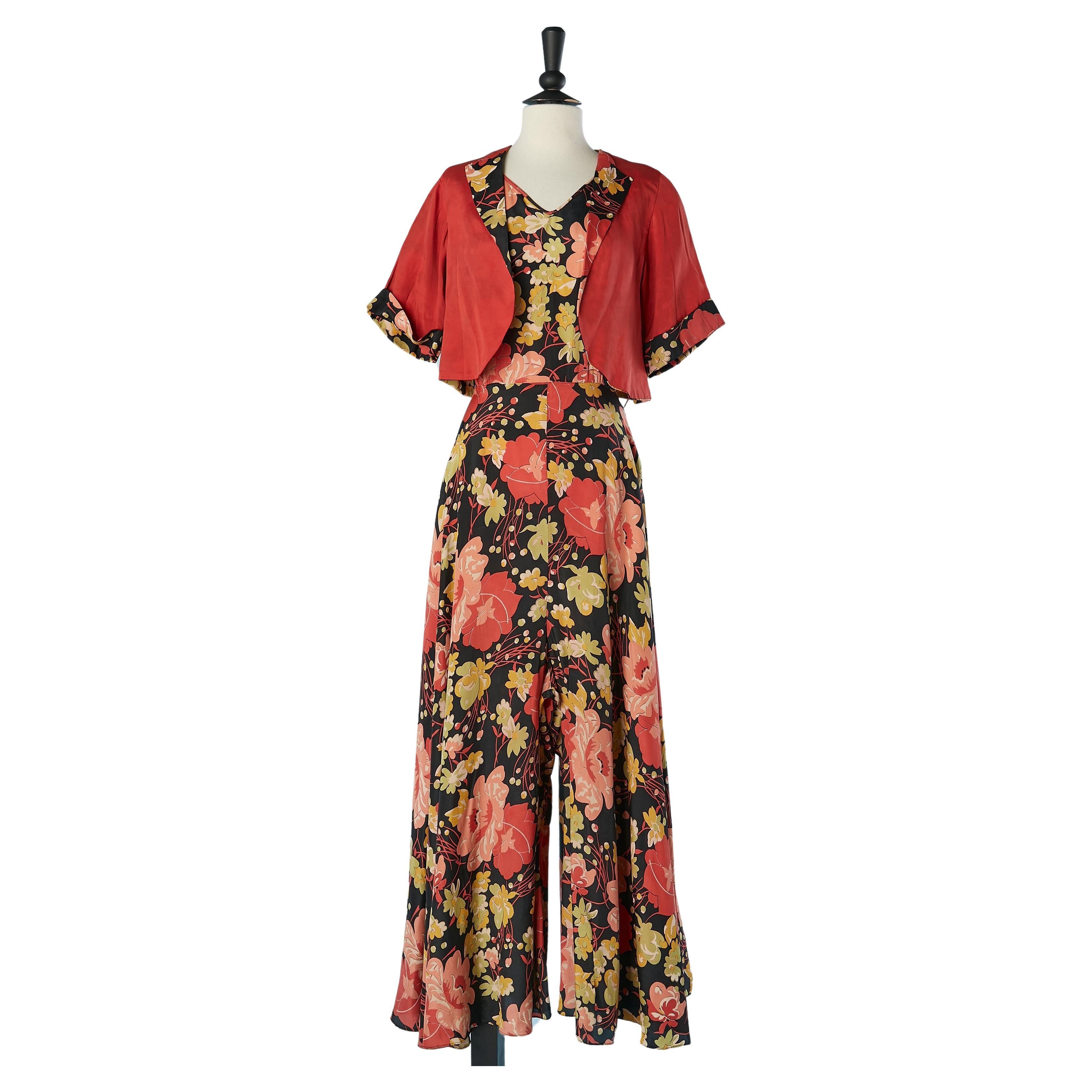 Boléro and flower printed jumpsuit Stern Brothers Circa 1930's  For Sale