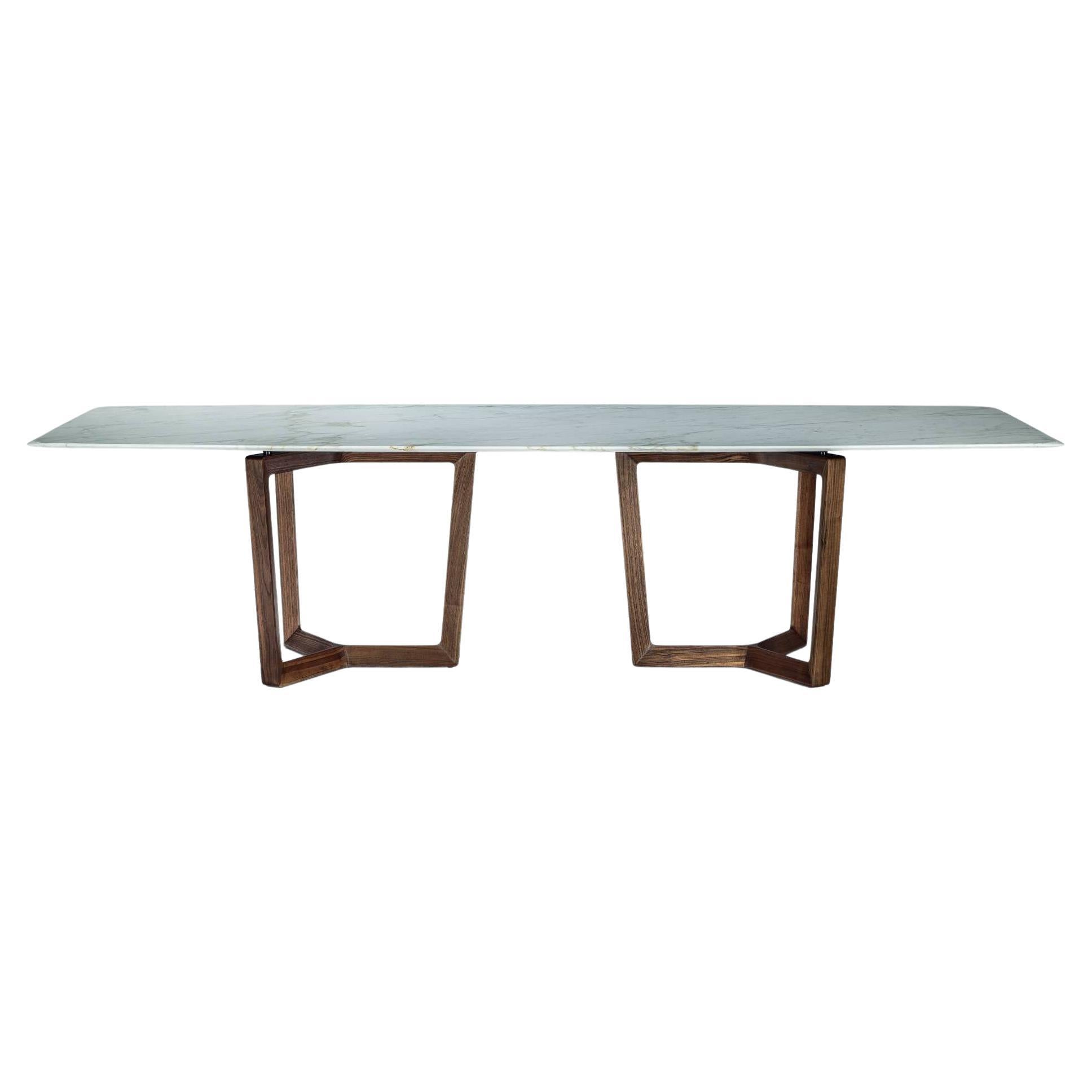Bolero Ravel Table Marble Calacatta Gold Top Solid Canaletto Walnut Structure