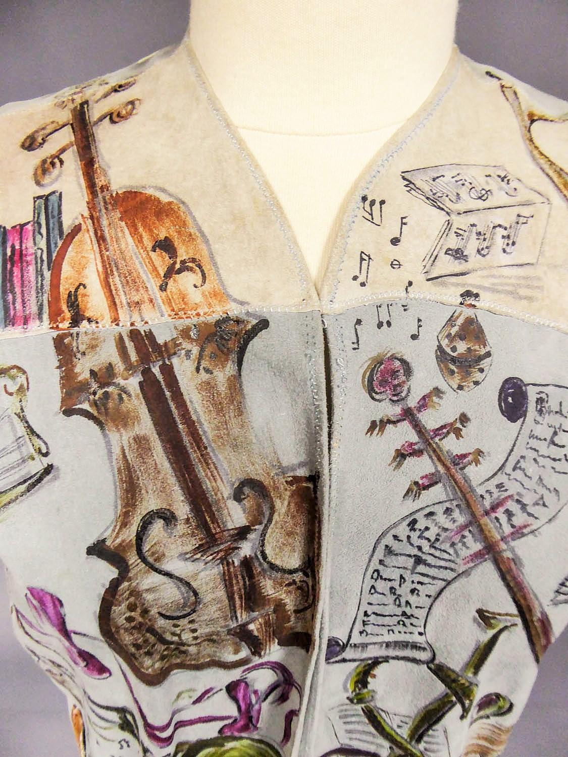 Gilet Bolero in pelle scamosciata forse dipinto da René Gruau - Francese Circa 1940-1950 in vendita 5